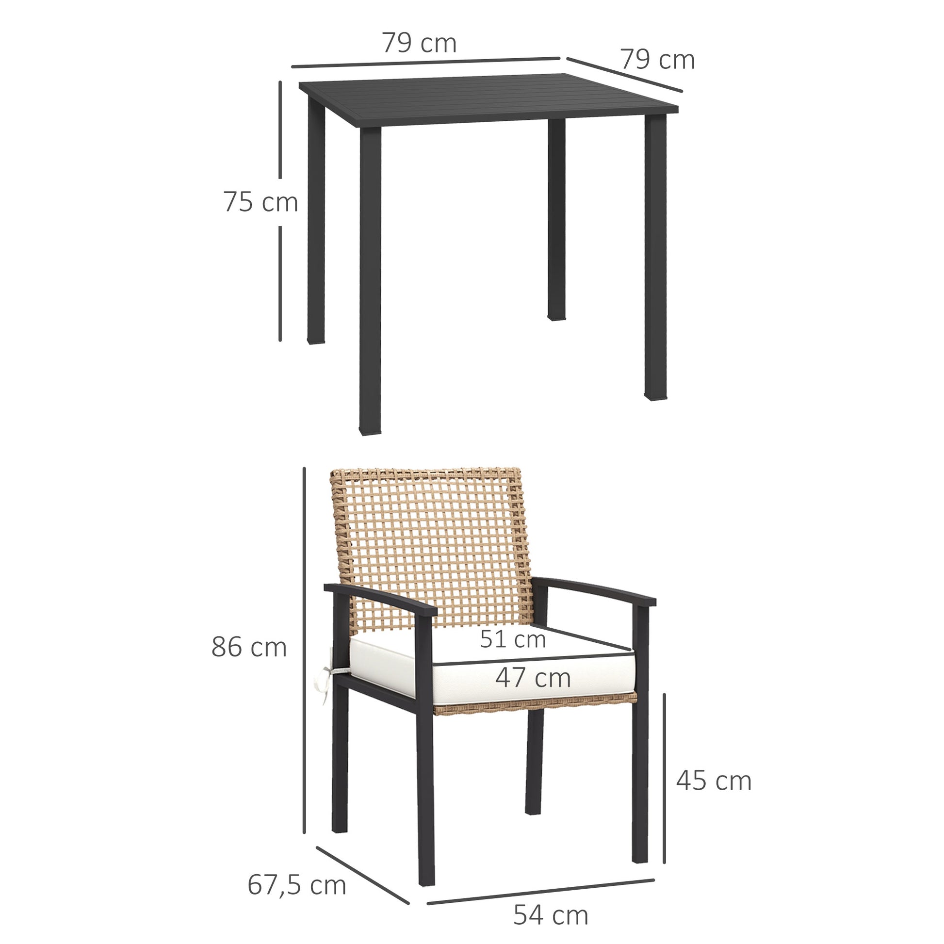 Rattan Dining Group, 5-piece Garden Furniture Set, Balcony Set for 4 Persons, Balcony Furniture with 1 Table, 4 Chairs, Garden Set Including Cushions, for Garden, Terrace, Natural