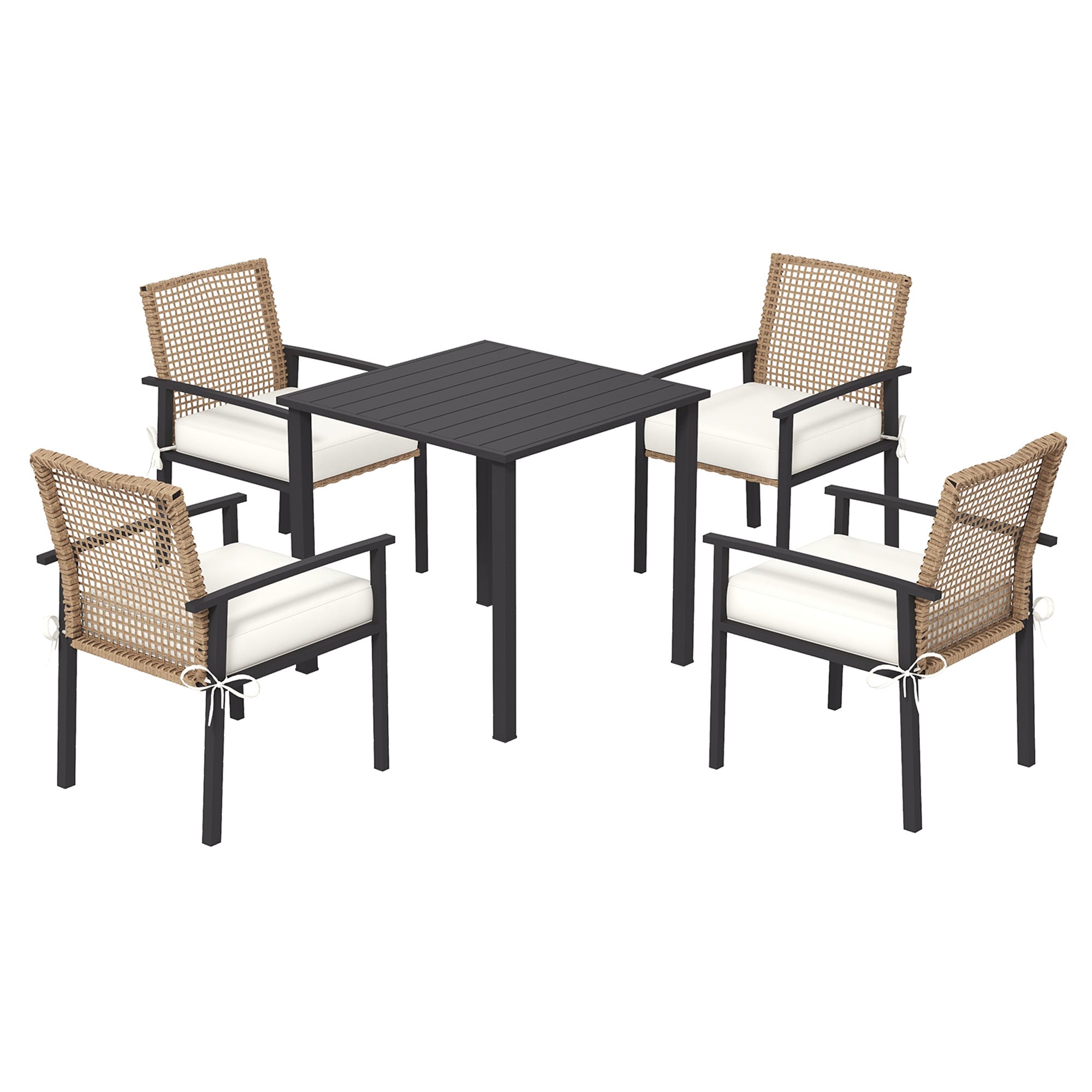Rattan Dining Group, 5-piece Garden Furniture Set, Balcony Set for 4 Persons, Balcony Furniture with 1 Table, 4 Chairs, Garden Set Including Cushions, for Garden, Terrace, Natural