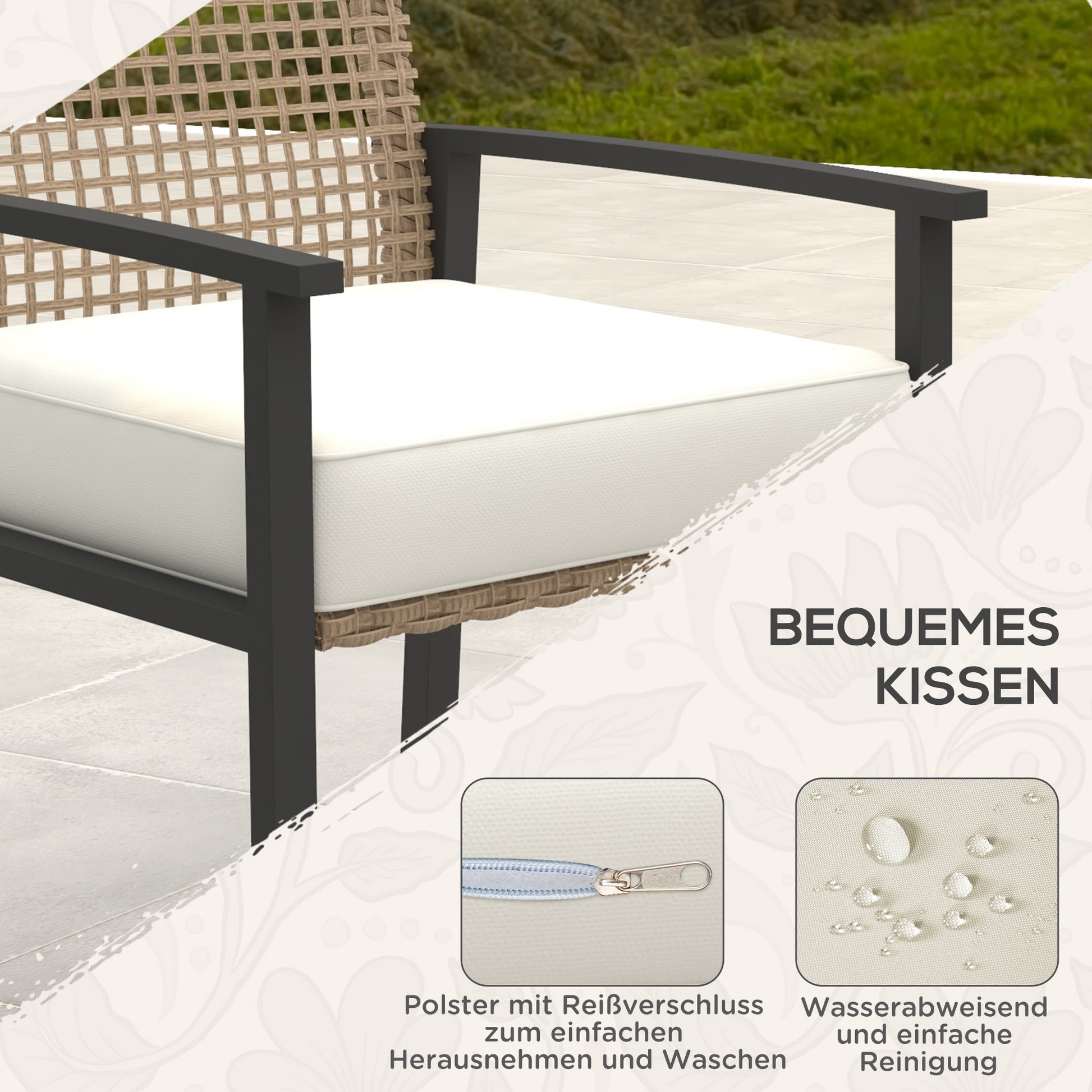 Rattan Dining Group, 5-piece Garden Furniture Set, Balcony Set for 4 Persons, Balcony Furniture with 1 Table, 4 Chairs, Garden Set Including Cushions, for Garden, Terrace, Natural