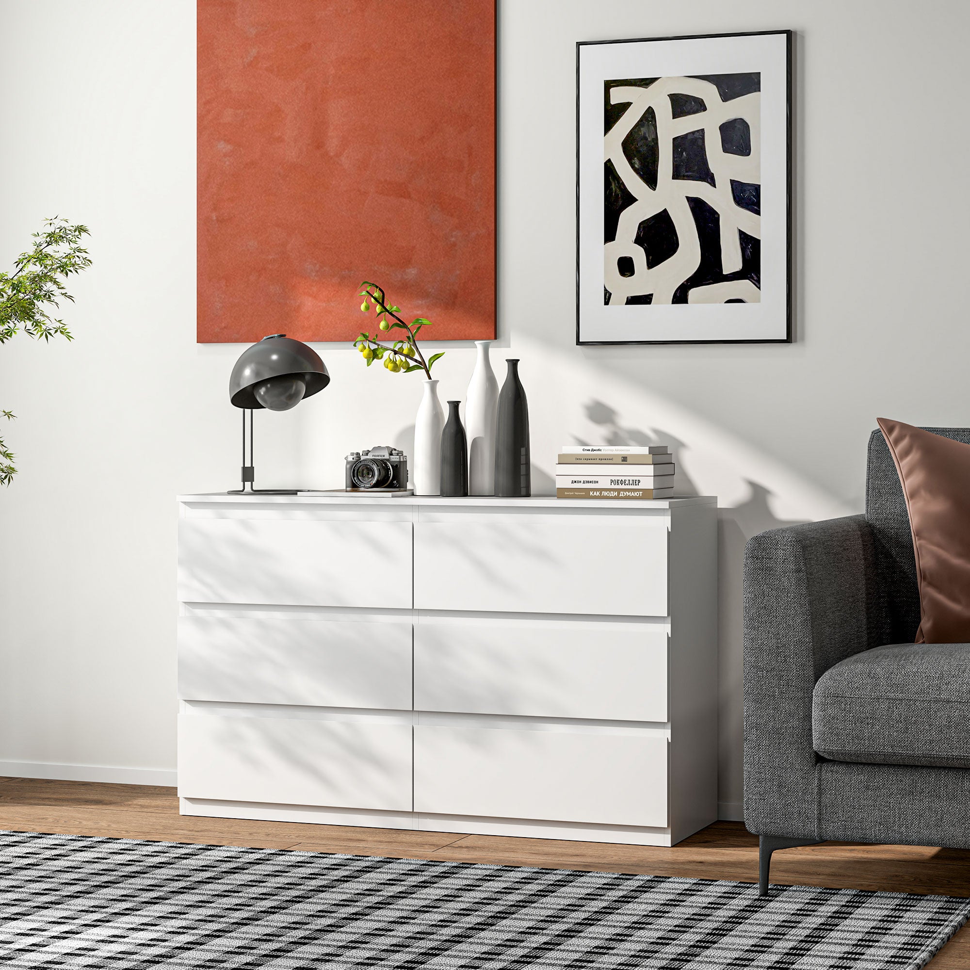 6-Drawer Chest Storage Cabinet Modern Style with Soft Close Mechanism for Bedroom, Living Room - 120 x 39 x 75 cm, White