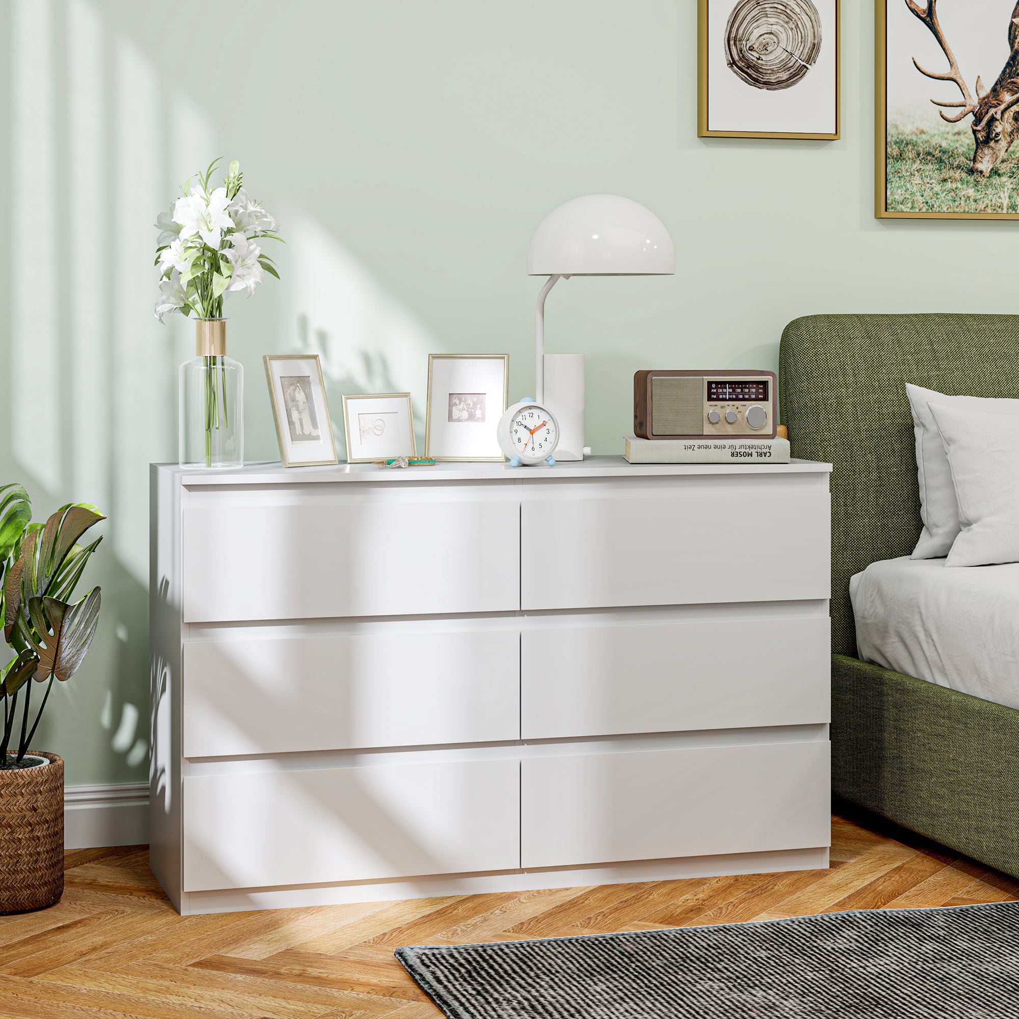 6-Drawer Chest Storage Cabinet Modern Style with Soft Close Mechanism for Bedroom, Living Room - 120 x 39 x 75 cm, White
