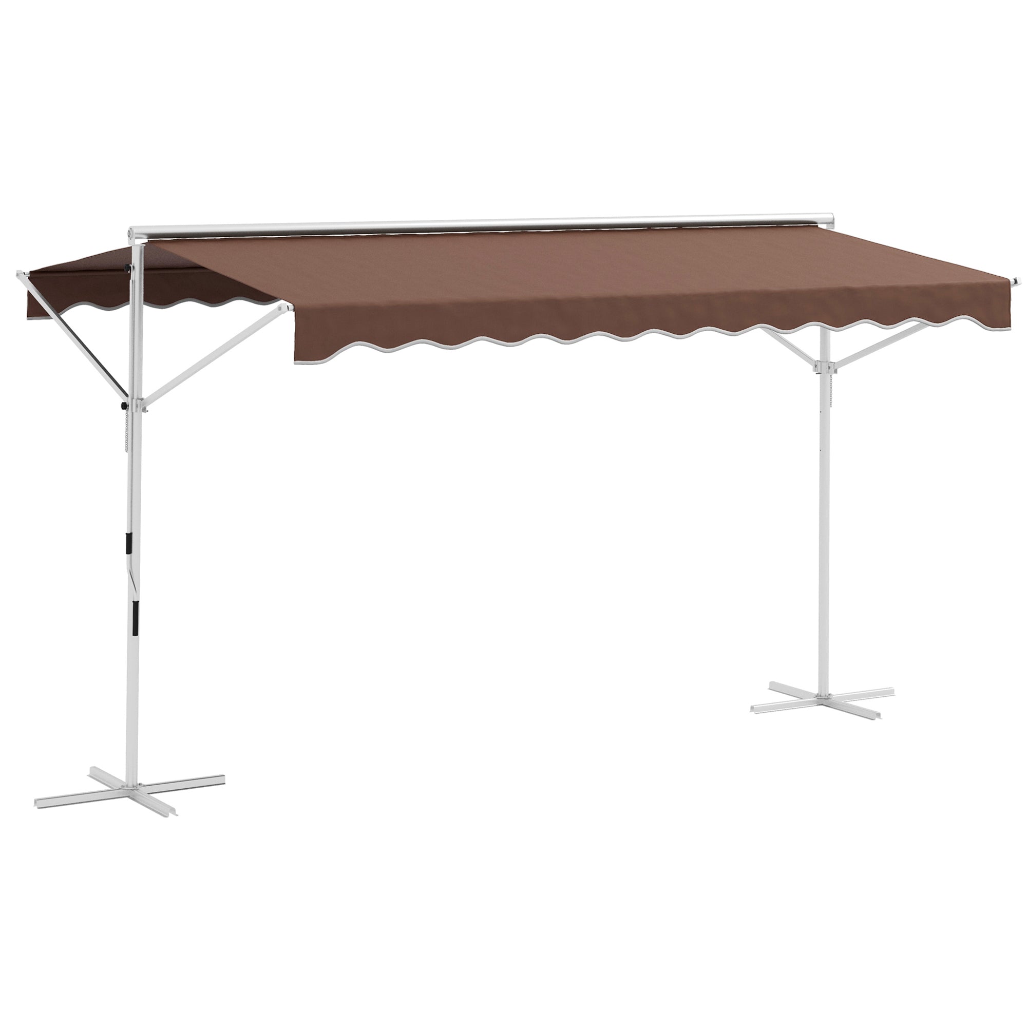 Freestanding Awning 4x3 m Garden Awning with Folding Arm Crank Sun Protection Terrace Cover for Outdoor Garden Terrace Coffee