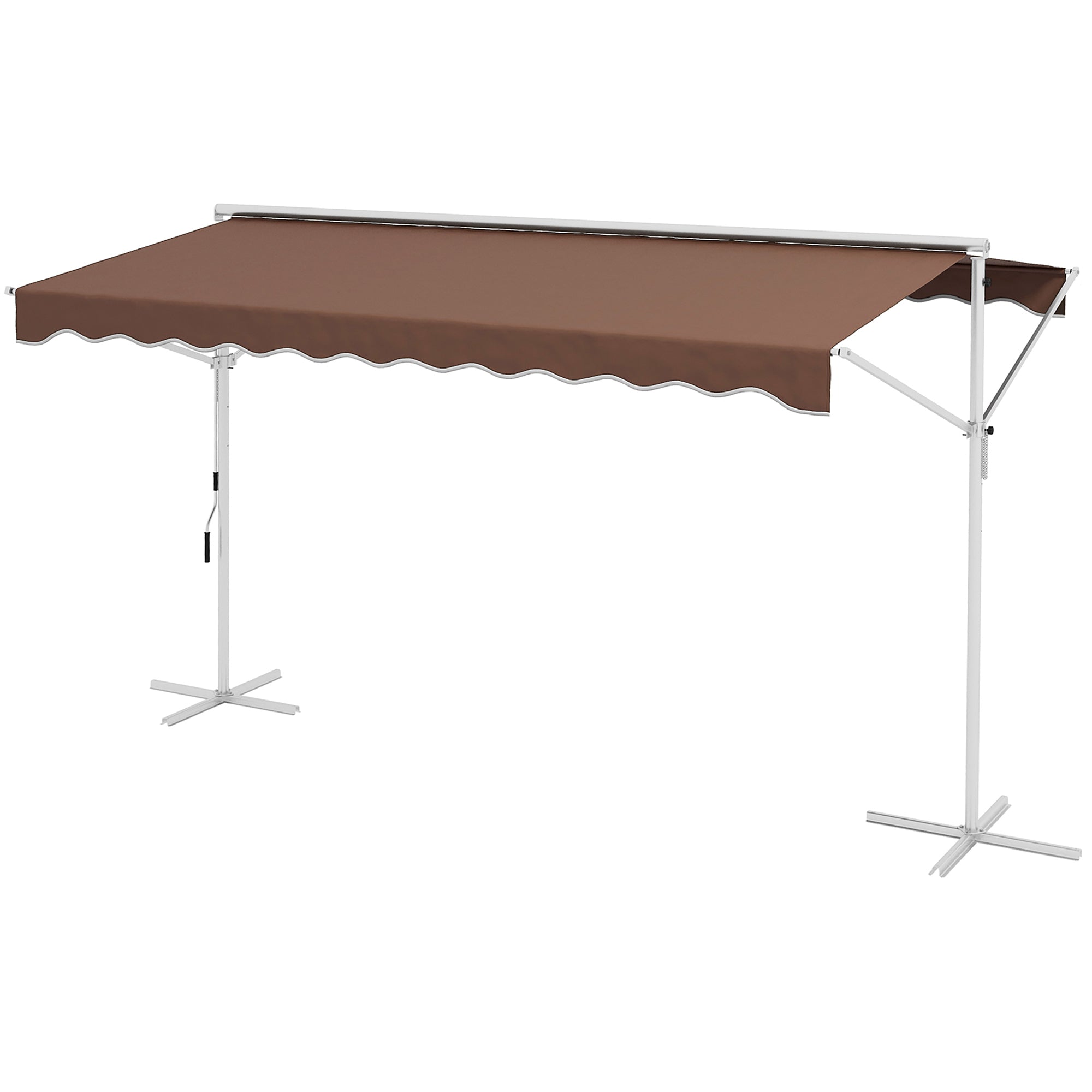 Freestanding Awning 4x3 m Garden Awning with Folding Arm Crank Sun Protection Terrace Cover for Outdoor Garden Terrace Coffee