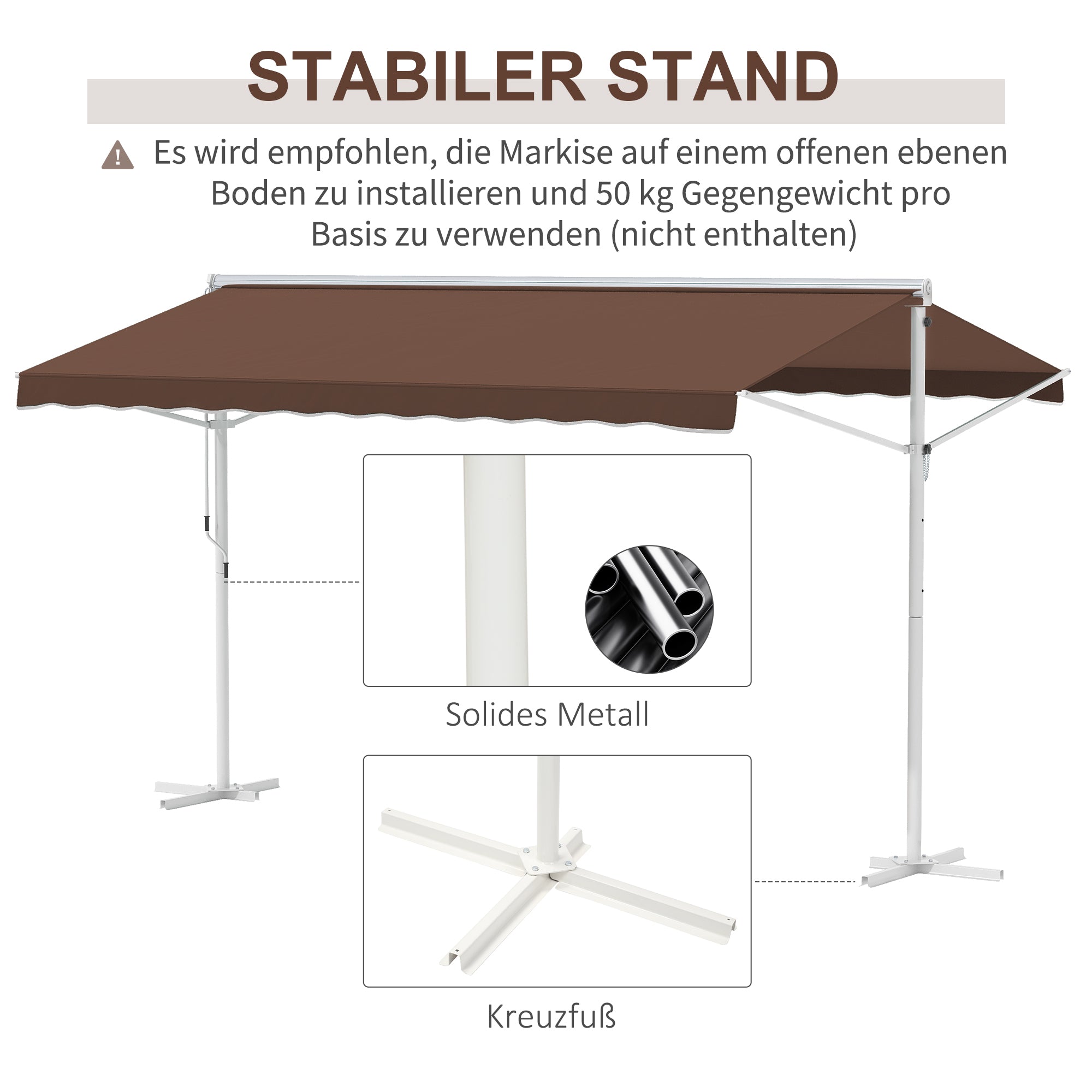 Freestanding Awning 4x3 m Garden Awning with Folding Arm Crank Sun Protection Terrace Cover for Outdoor Garden Terrace Coffee