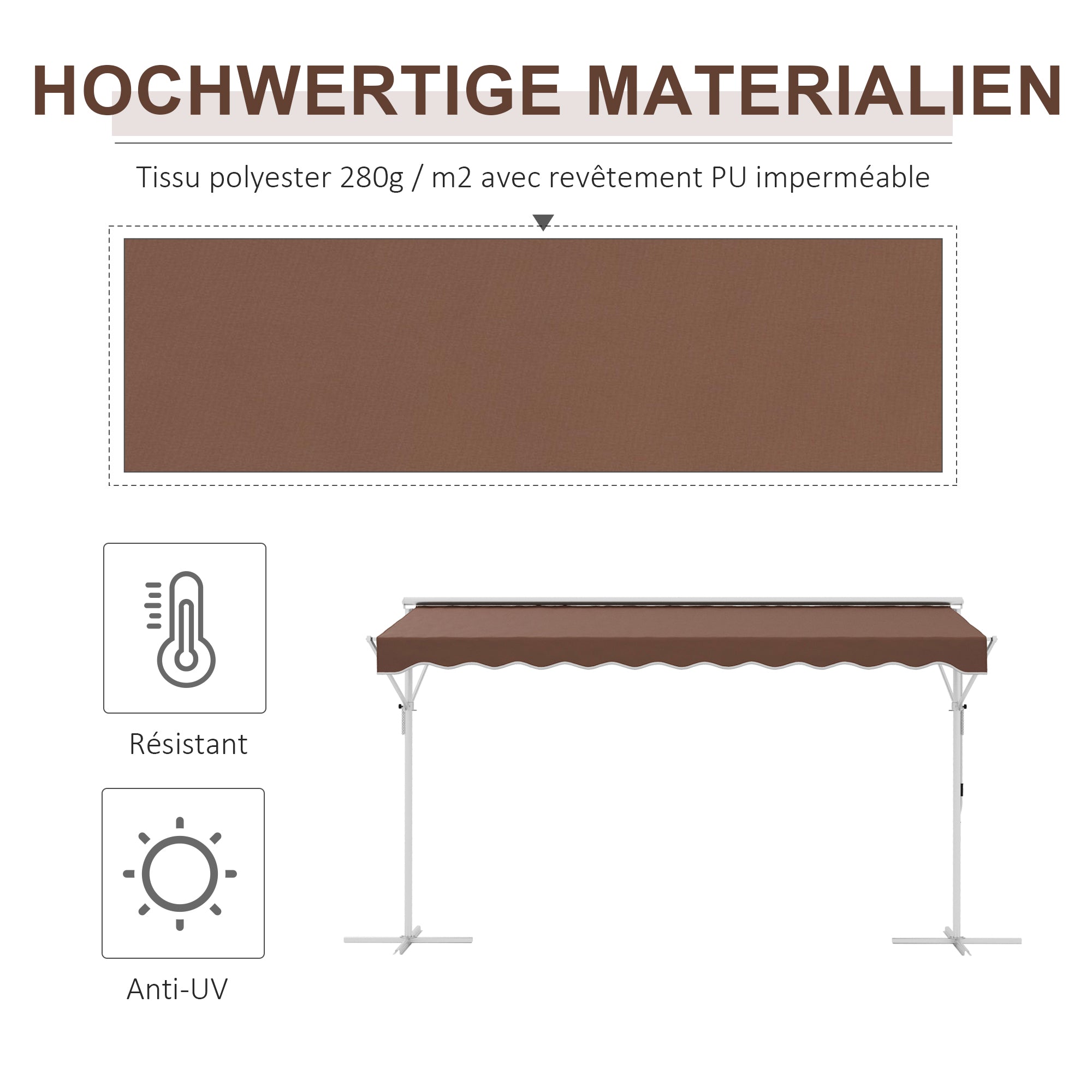 Freestanding Awning 4x3 m Garden Awning with Folding Arm Crank Sun Protection Terrace Cover for Outdoor Garden Terrace Coffee