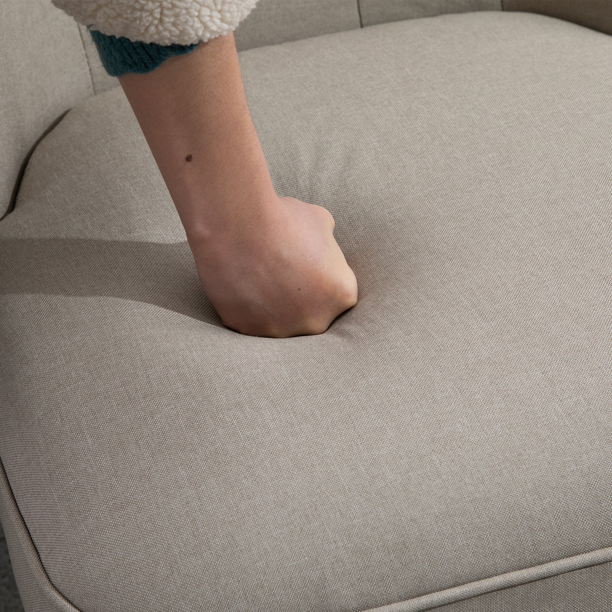 Vintage Relax Chair Lounge Chair Upholstered Chair Dining Chair Linen Cover Wooden Frame Beige+Black 67 x 67 x 78 cm