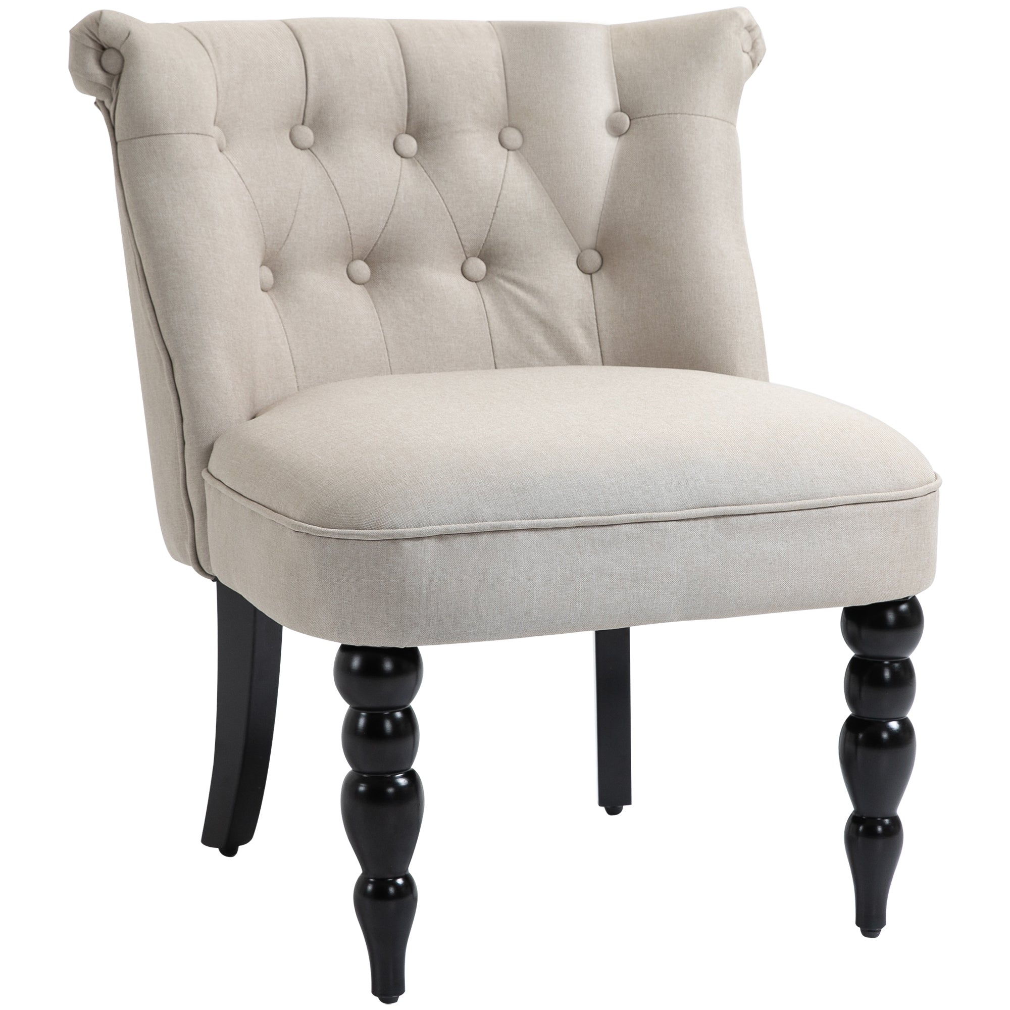 Vintage Relax Chair Lounge Chair Upholstered Chair Dining Chair Linen Cover Wooden Frame Beige+Black 67 x 67 x 78 cm