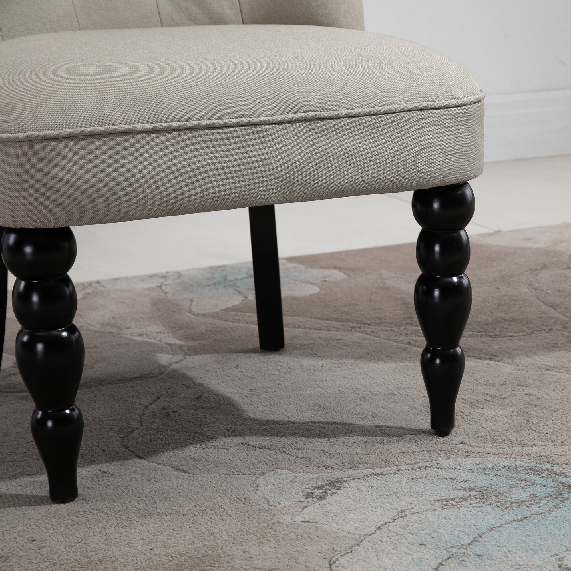 Vintage Relax Chair Lounge Chair Upholstered Chair Dining Chair Linen Cover Wooden Frame Beige+Black 67 x 67 x 78 cm