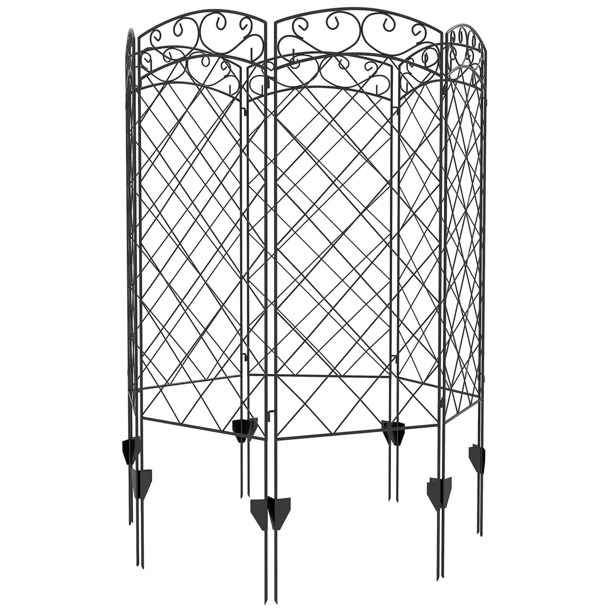 Set of 7 Decorative Metal Garden Fences with Decorations - 344L x 110H cm Black