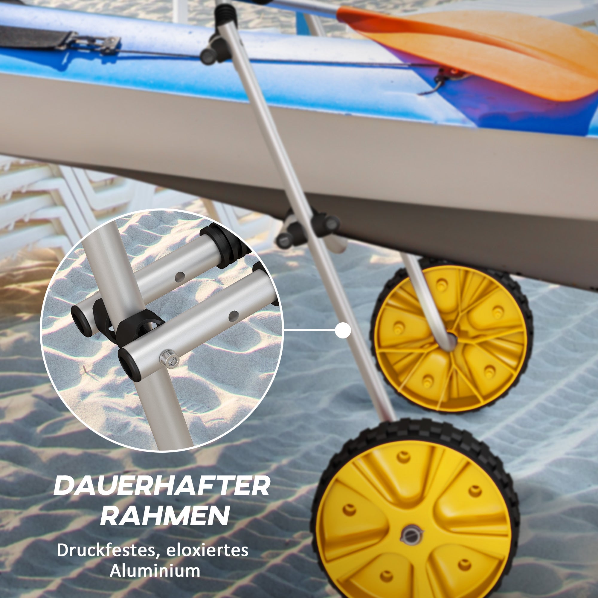 SPORTNOW Kayak Cart Adjustable Canoe Trolley Surf Trolley Boat Trailer with Straps for Canoe, Surfboard, Paddleboards, Aluminum, Yellow