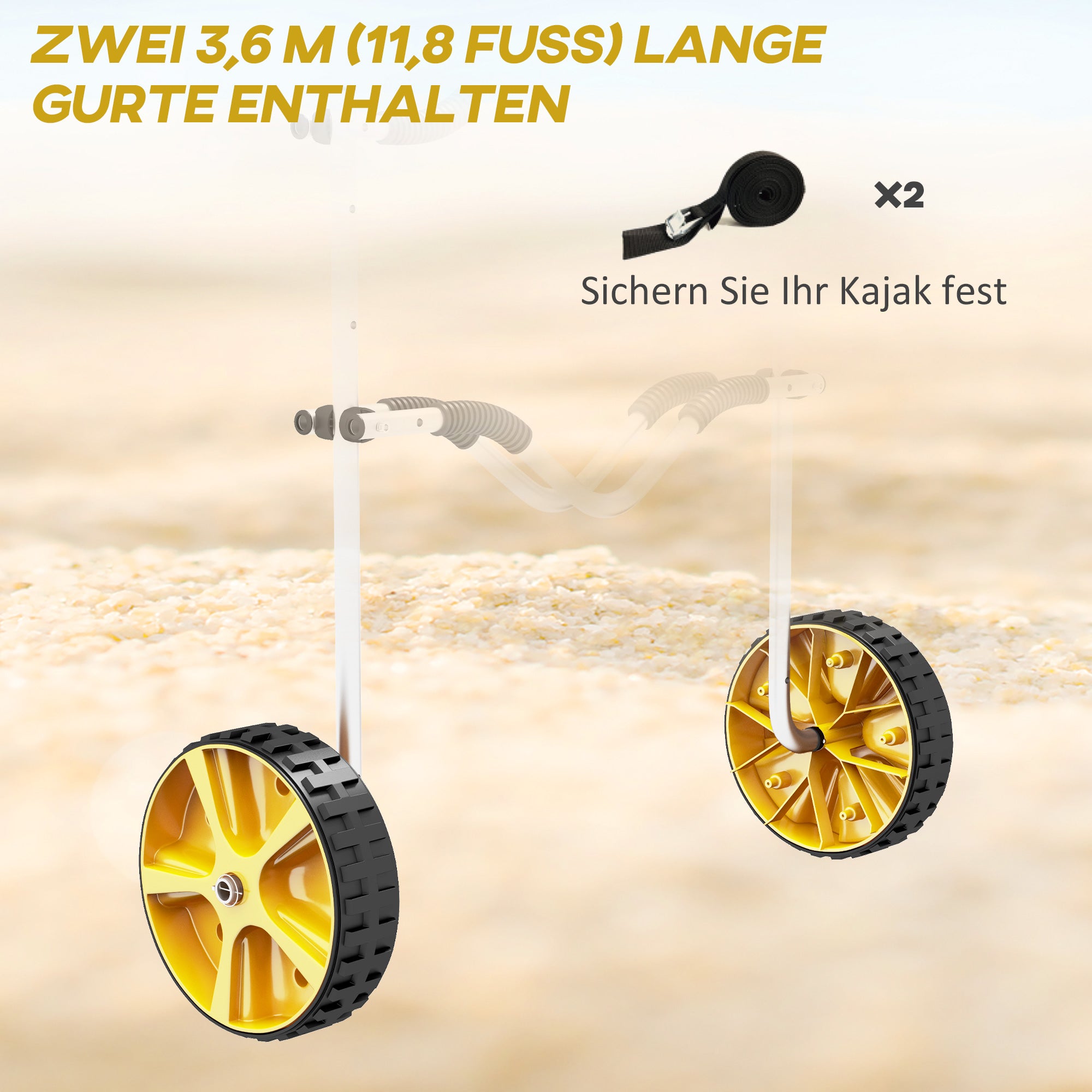 SPORTNOW Kayak Cart Adjustable Canoe Trolley Surf Trolley Boat Trailer with Straps for Canoe, Surfboard, Paddleboards, Aluminum, Yellow