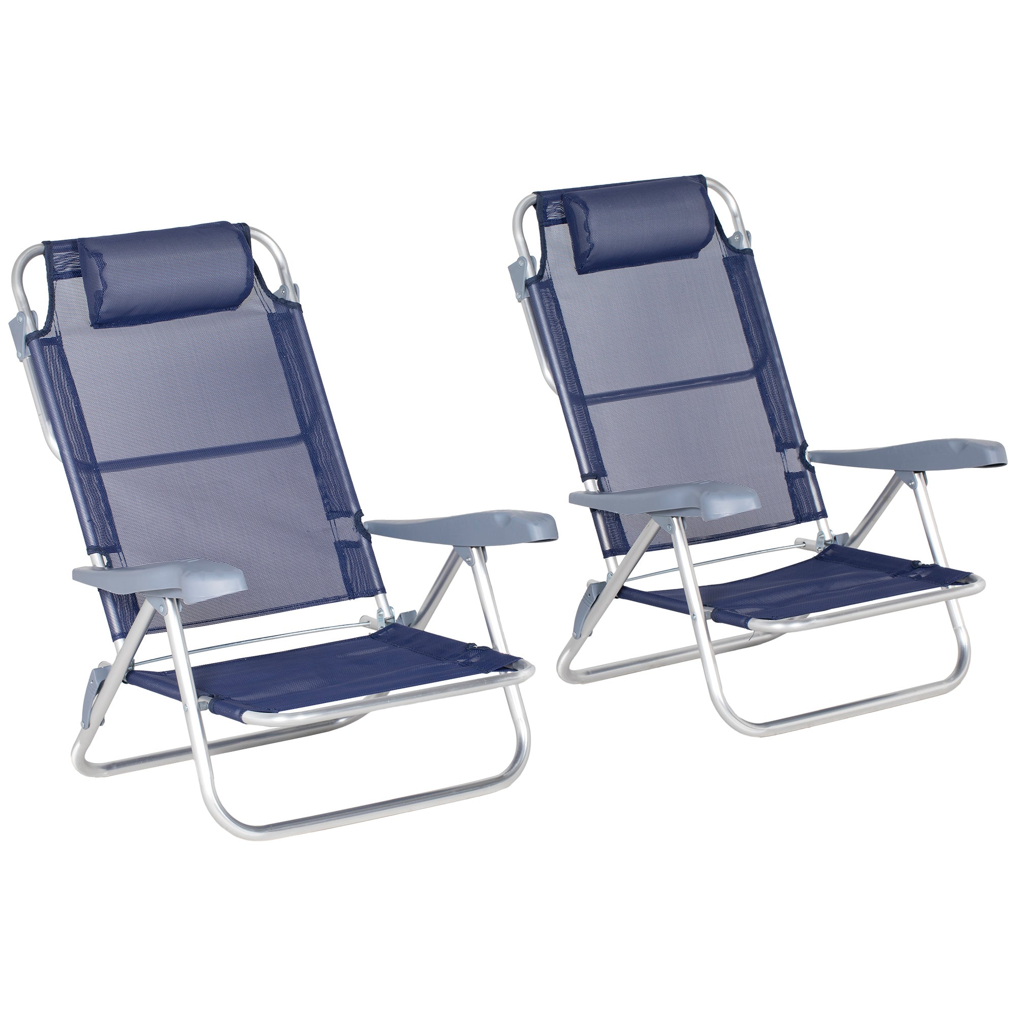 Set of 2 Folding Camping Chairs with Padded Headrest, Fishing Chair with 6-Level Adjustable Backrest in Aluminum and Foam, 62x65x80 cm, Blue