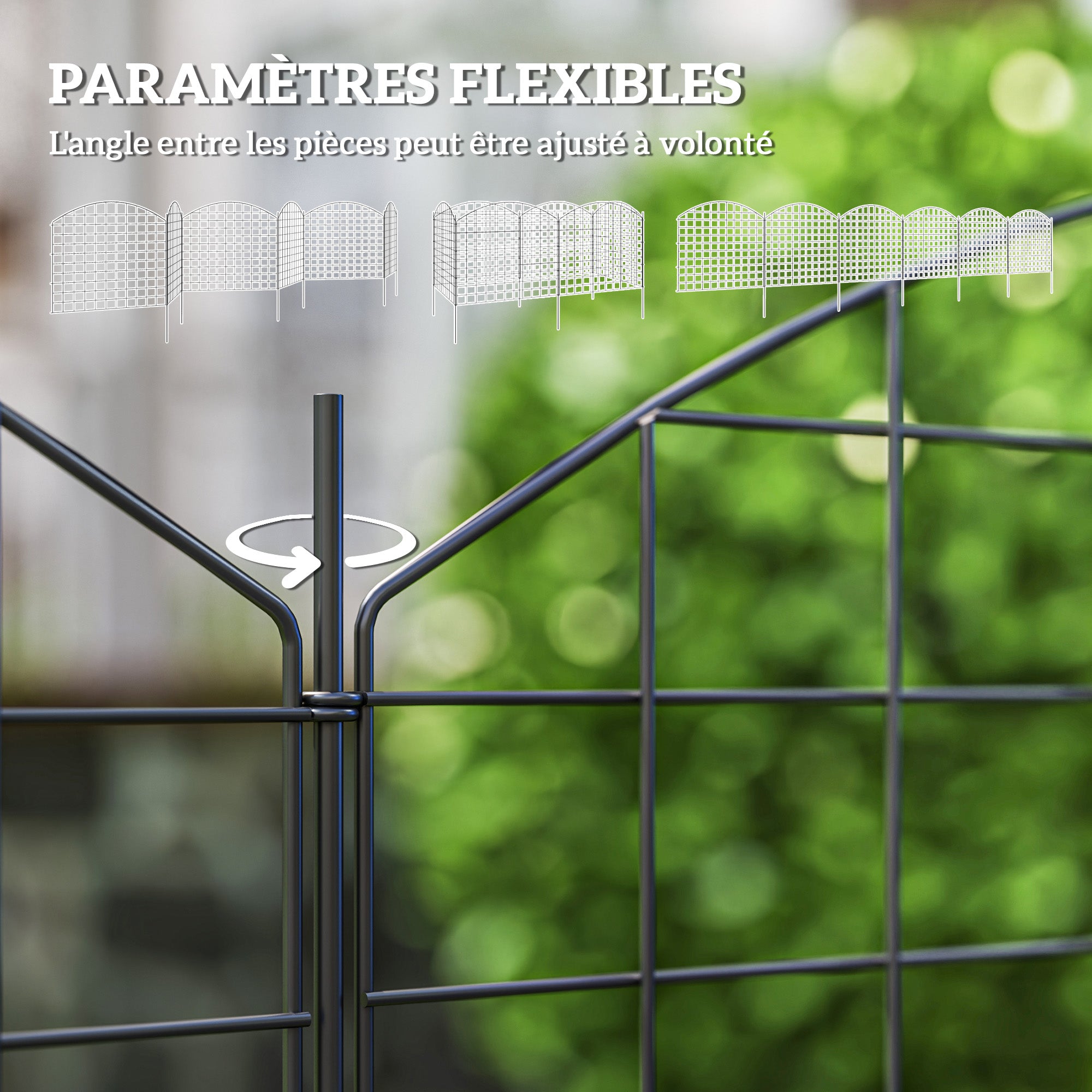 Metal Garden Fence, Decorative Fence Set of 6, 460 x 97 cm, Vegetable Fence, Path Edging, Garden Edging, Black