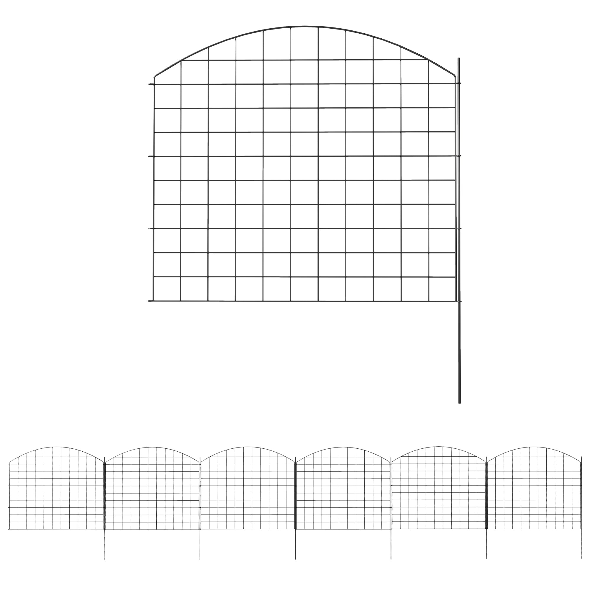 Metal Garden Fence, Decorative Fence Set of 6, 460 x 97 cm, Vegetable Fence, Path Edging, Garden Edging, Black