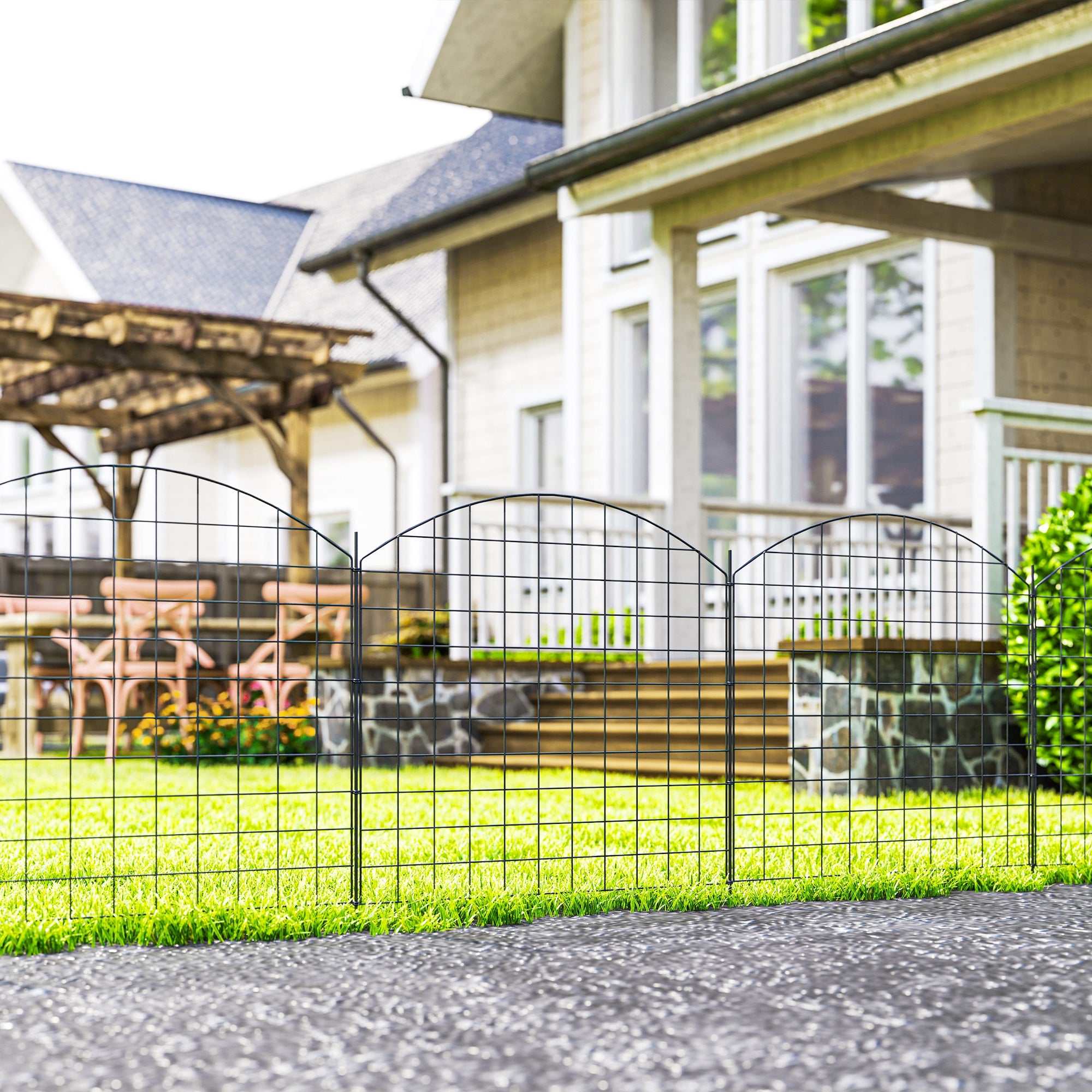 Metal Garden Fence, Decorative Fence Set of 6, 460 x 97 cm, Vegetable Fence, Path Edging, Garden Edging, Black