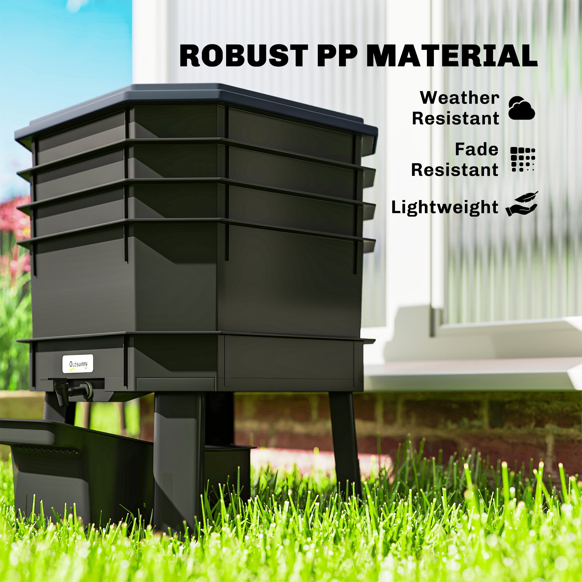 28 L (7.4 US gal) 4-Tier Worm Composter — Fast, Weather-Resistant Plastic Compost Bin for Kitchen, Balcony & Garden (39 x 39 x 51.5 cm)