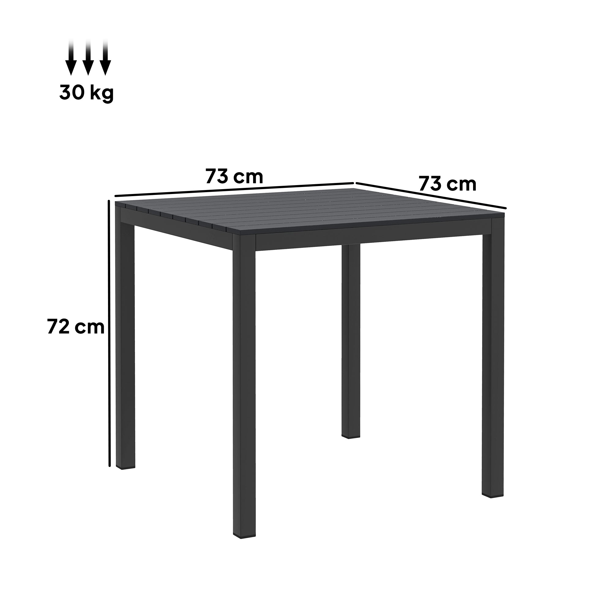 Garden Table Aluminum 73x73 cm Weatherproof Buffet Table with Wood Grain Look, Camping Table for 4 Persons Non-Slip Balcony Table Outdoor Dining Table for Garden, Terrace Balcony Black