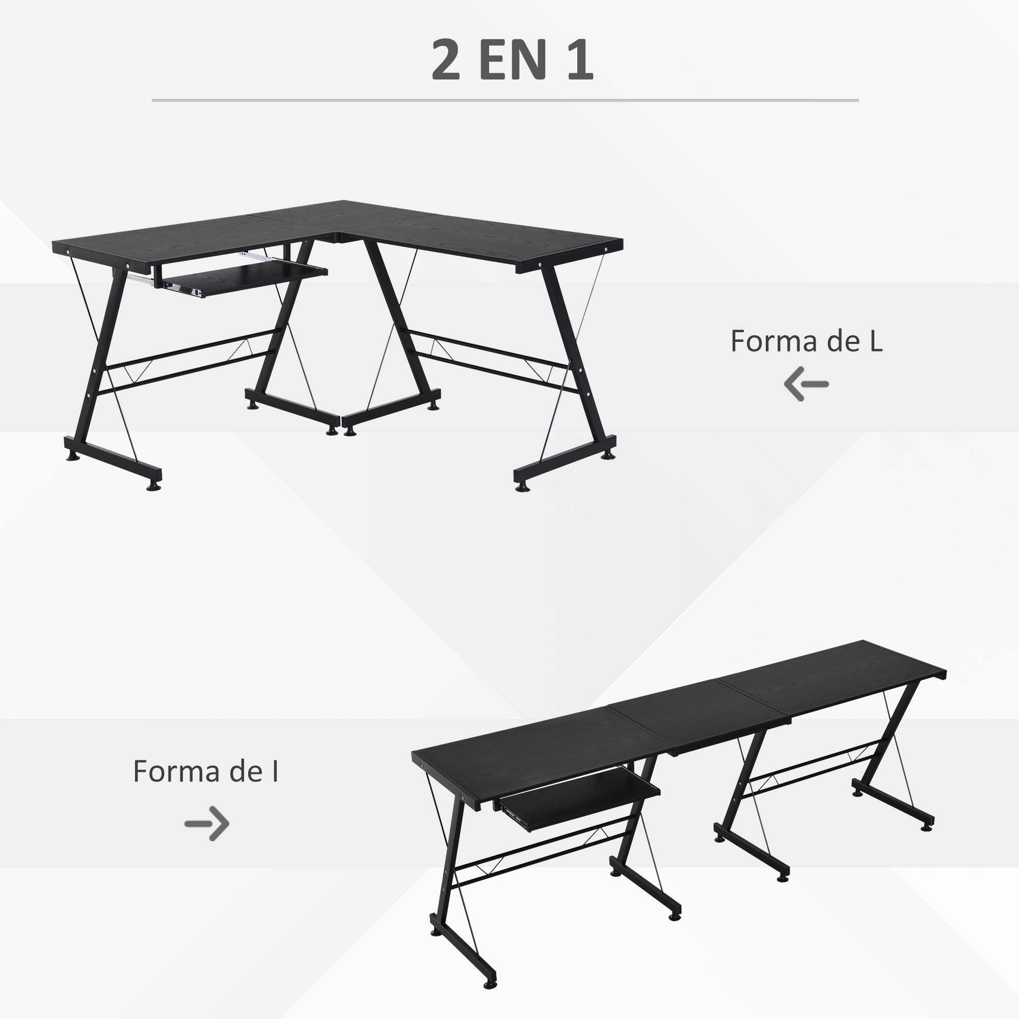 Computer Desk PC Desk for Home Office 2 Types L-Shaped Corner Desk 130x130x73.5 cm Straight Desk Steel Frame