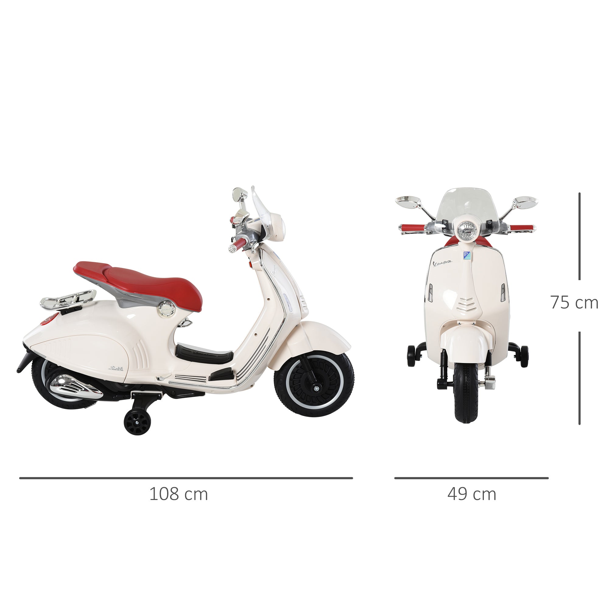 Kids Electric Motorcycle, 6V Children's Motorcycle with Headlight, Music, Forward and Reverse Gear, Training Wheels, 30 kg capacity, Electric Motorcycle for 3-6 Years Kids, White
