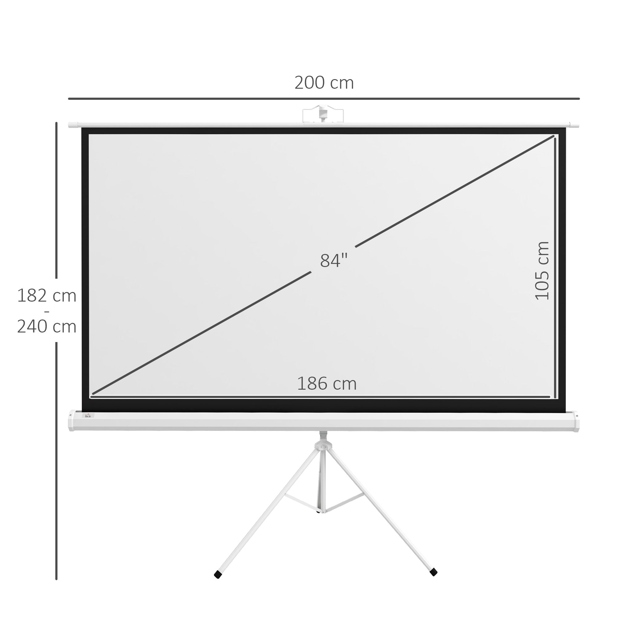 84-Inch 16:9 Format Projector Screen with Adjustable Support Tripod, Plastic and Metal Projection Screen, 200x8x118 cm, White