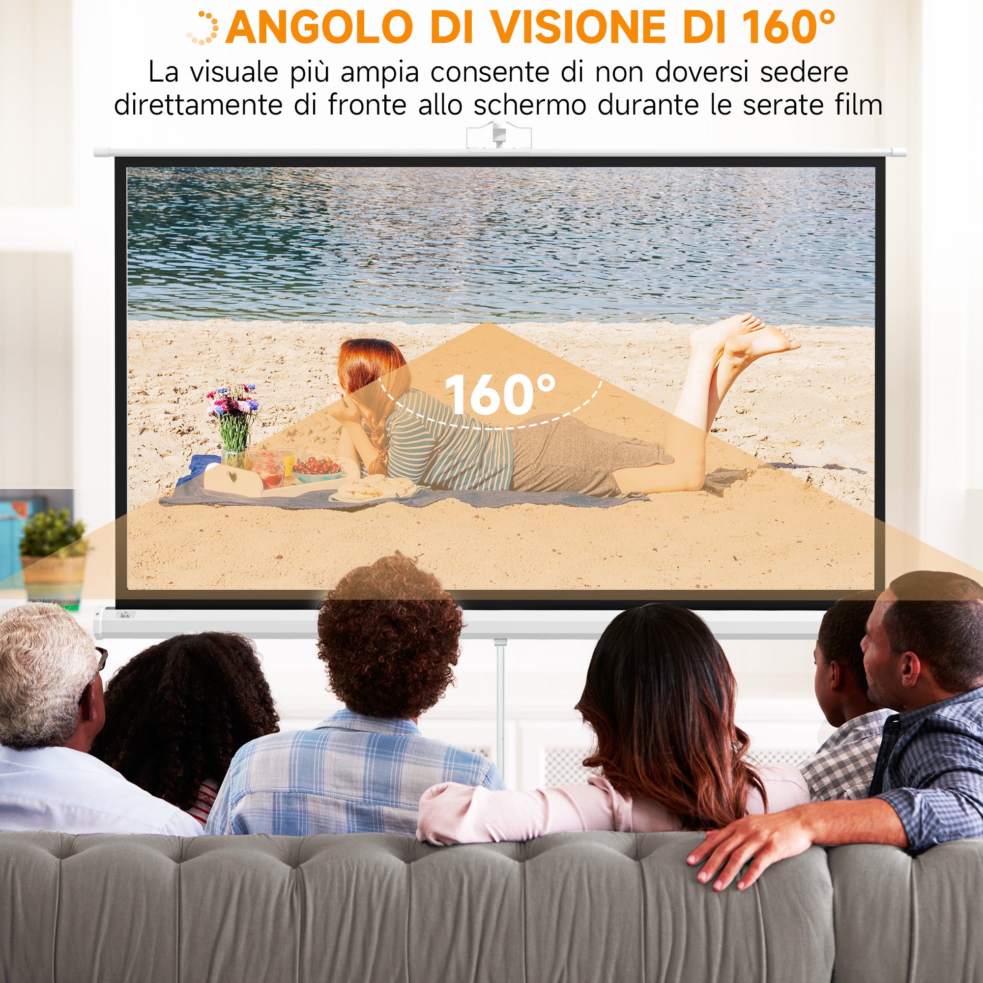 84-Inch 16:9 Format Projector Screen with Adjustable Support Tripod, Plastic and Metal Projection Screen, 200x8x118 cm, White