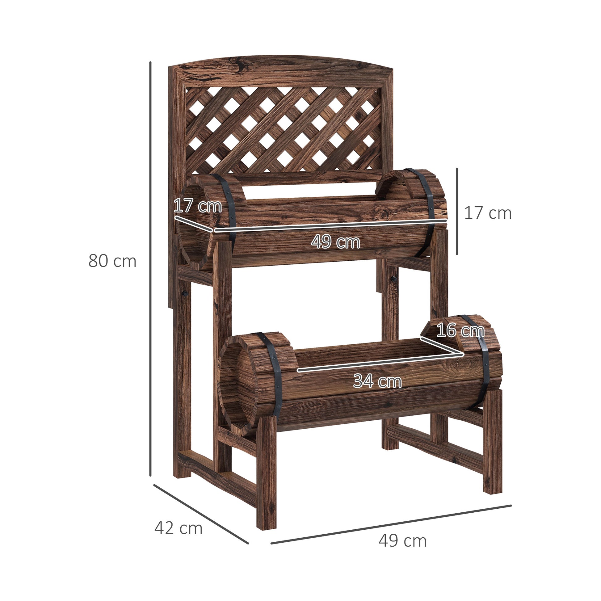 Raised Planter with Trellis Square Garden Bed 2 Tiers Raised Garden Bed for Terrace, Balcony, Garden, 42 x 49 x 80 cm, Brown
