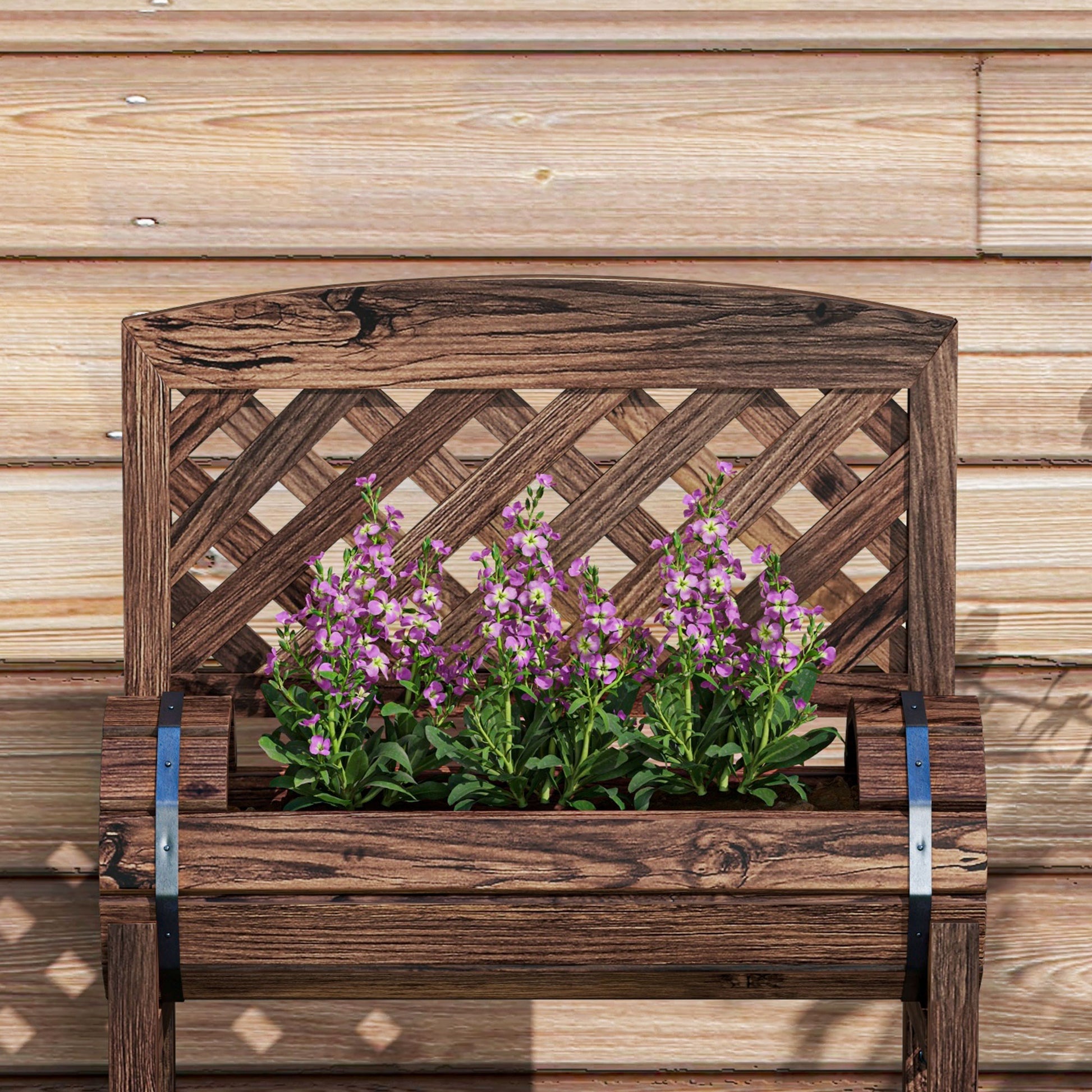 Raised Planter with Trellis Square Garden Bed 2 Tiers Raised Garden Bed for Terrace, Balcony, Garden, 42 x 49 x 80 cm, Brown