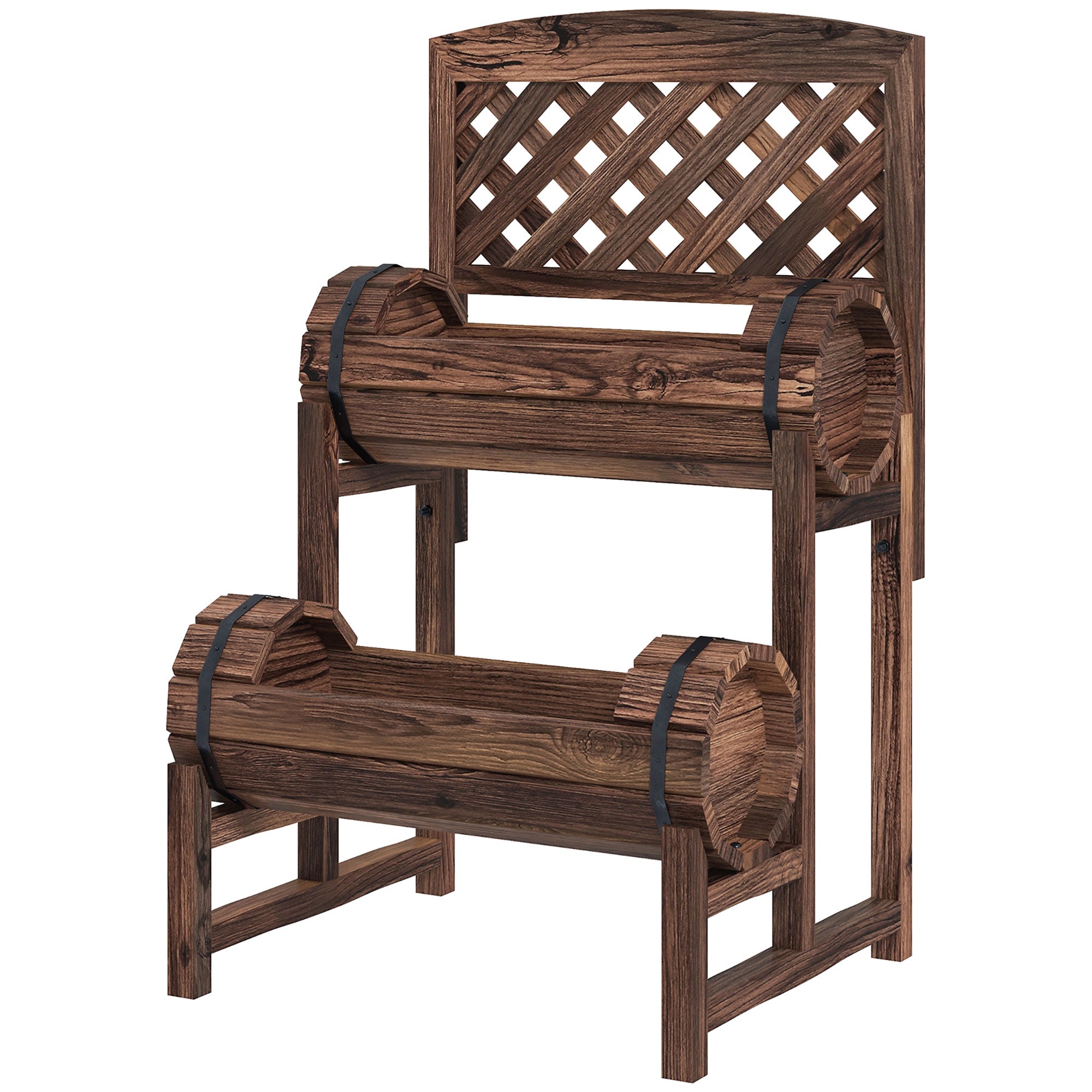 Raised Planter with Trellis Square Garden Bed 2 Tiers Raised Garden Bed for Terrace, Balcony, Garden, 42 x 49 x 80 cm, Brown