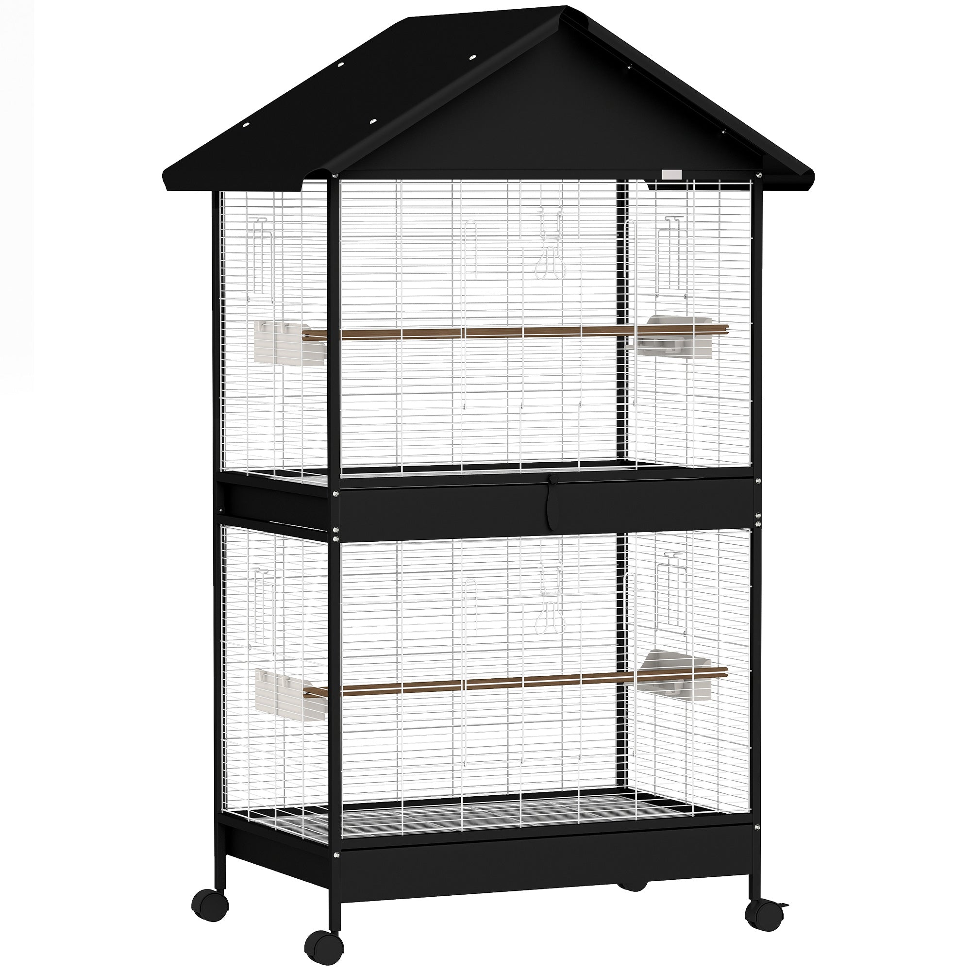 Large Bird Aviary with Removable Divider, 2 Doors, 4 Wooden Perches, Wheels, 2 Trays & 6 Feeders – XXL Cage for Budgies, Cockatiels, Canaries (94 x 70 x 158 cm / 37 x 27.6 x 62.2 in)