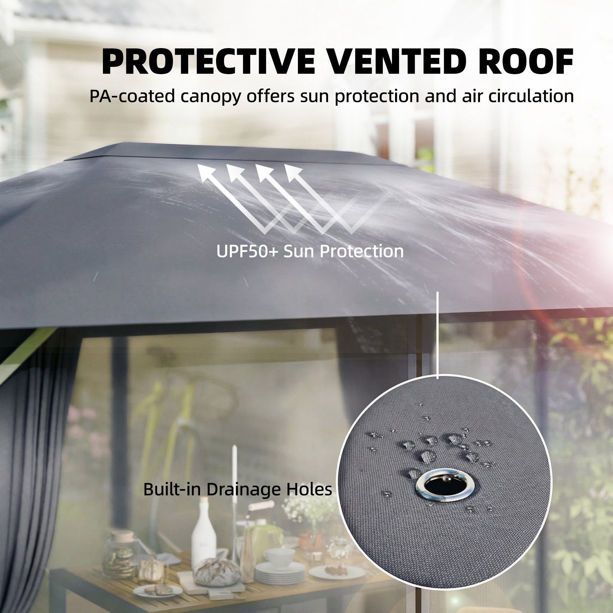 Gazebo approx. 4 x 3 m Waterproof, Sturdy & Winter-Resistant Garden Pavilion with Mosquito Net, 4 Side Panels, Vent & Drain Holes, UV50+ Party Tent — Dark Gray