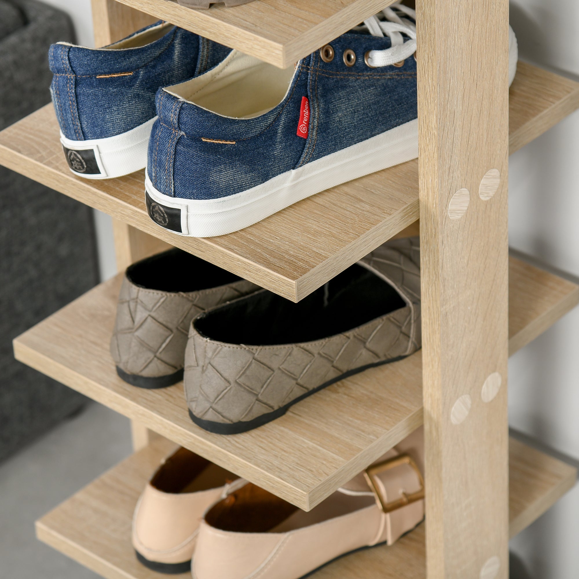 Entryway Wooden Shoe Rack, 6-Shelf Shoe Organizer with Top Shelf, 32x30x104cm, Oak