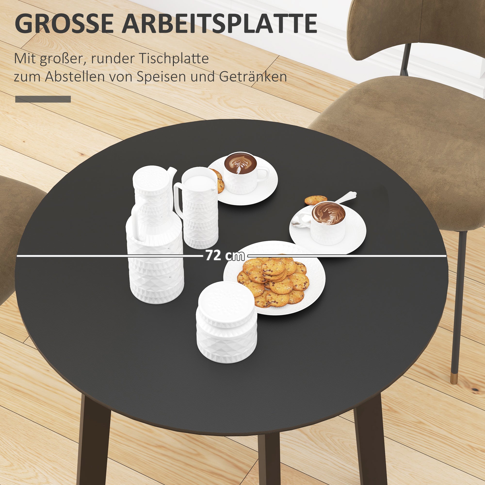 Dining Table 72 x 72 cm Round Kitchen Table for 2 Persons Modern Dining Table with Angled Legs, Table for Kitchen, Dining Room, and Living Room Black