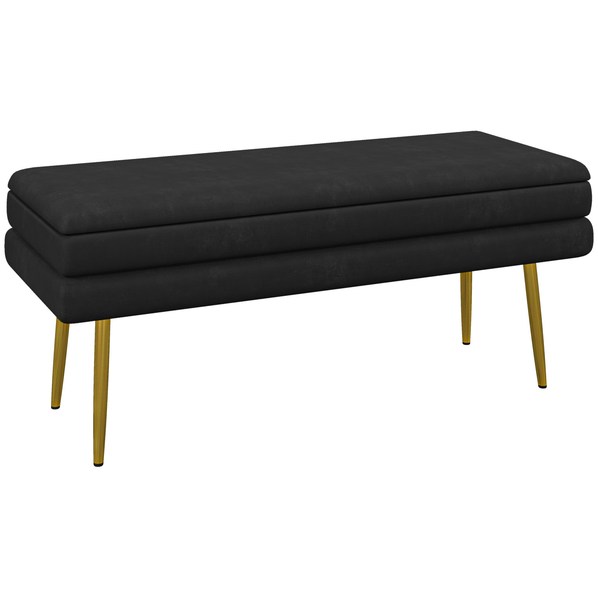 Storage Bench, Cushioned Bench with Storage, Velvet Look, Bed Bench with Steel Legs, Shoe Bench, Storage Bench for Living Room, Bedroom, Black, 100 x 37.5 x 42 cm