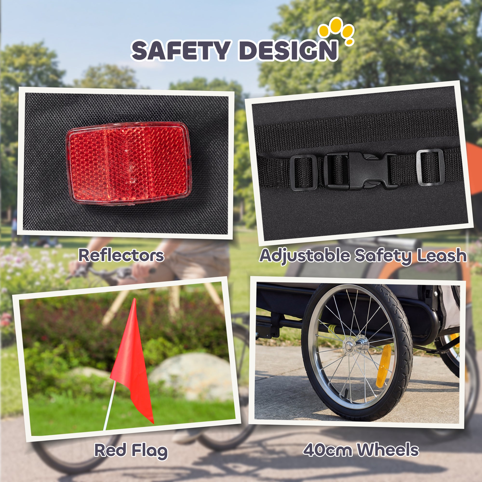 Foldable Dog Bike Trailer with Reflectors — 2 Zippered Doors, Internal Leash, Mesh Windows, Portable 600D Oxford Carrier for Small to Medium Dogs (up to 44 lb)