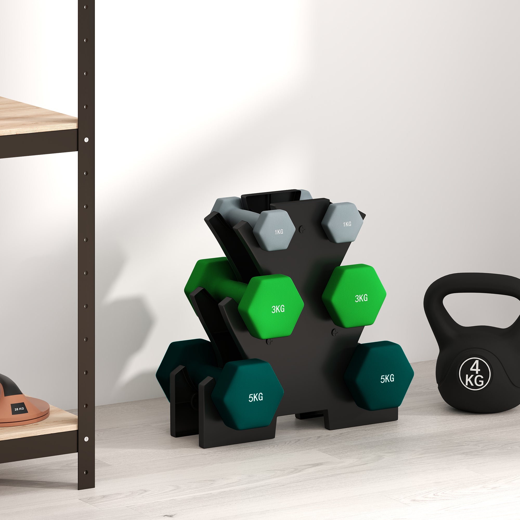 SPORTNOW Dumbbell Set 6 Dumbbells with Dumbbell Rack, 2 x 1kg, 2 x 3kg, 2 x 5kg Metal Dumbbell Set for Fitness, Gymnastics, Home