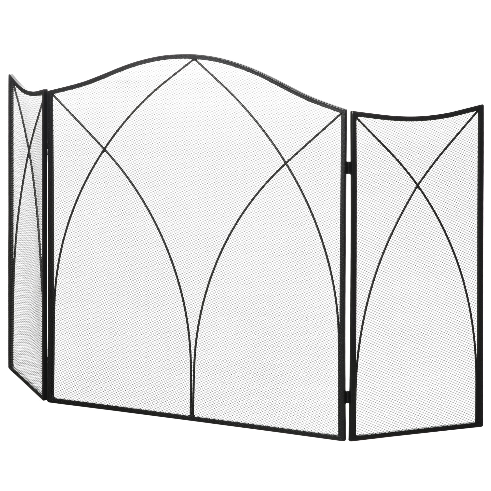 Fireplace Screen, Folding Fire Screen with 3 Panels, Hearth Guard, Spark Protection Screen for Living Room, Metal, 108 x 76 cm, Black
