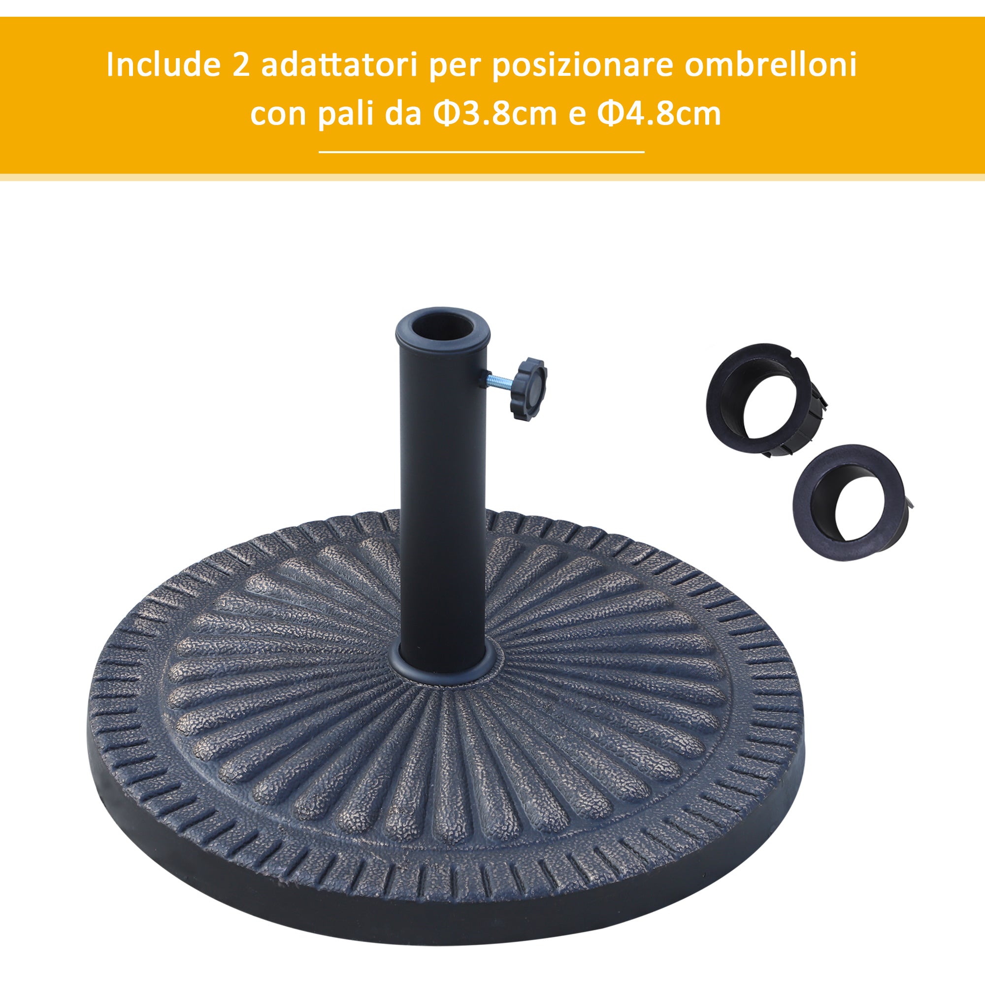 Umbrella Base Diameter 3.8-4.8cm Floral Motif with Knob Weight 15KG Garden Resin 49x32cm