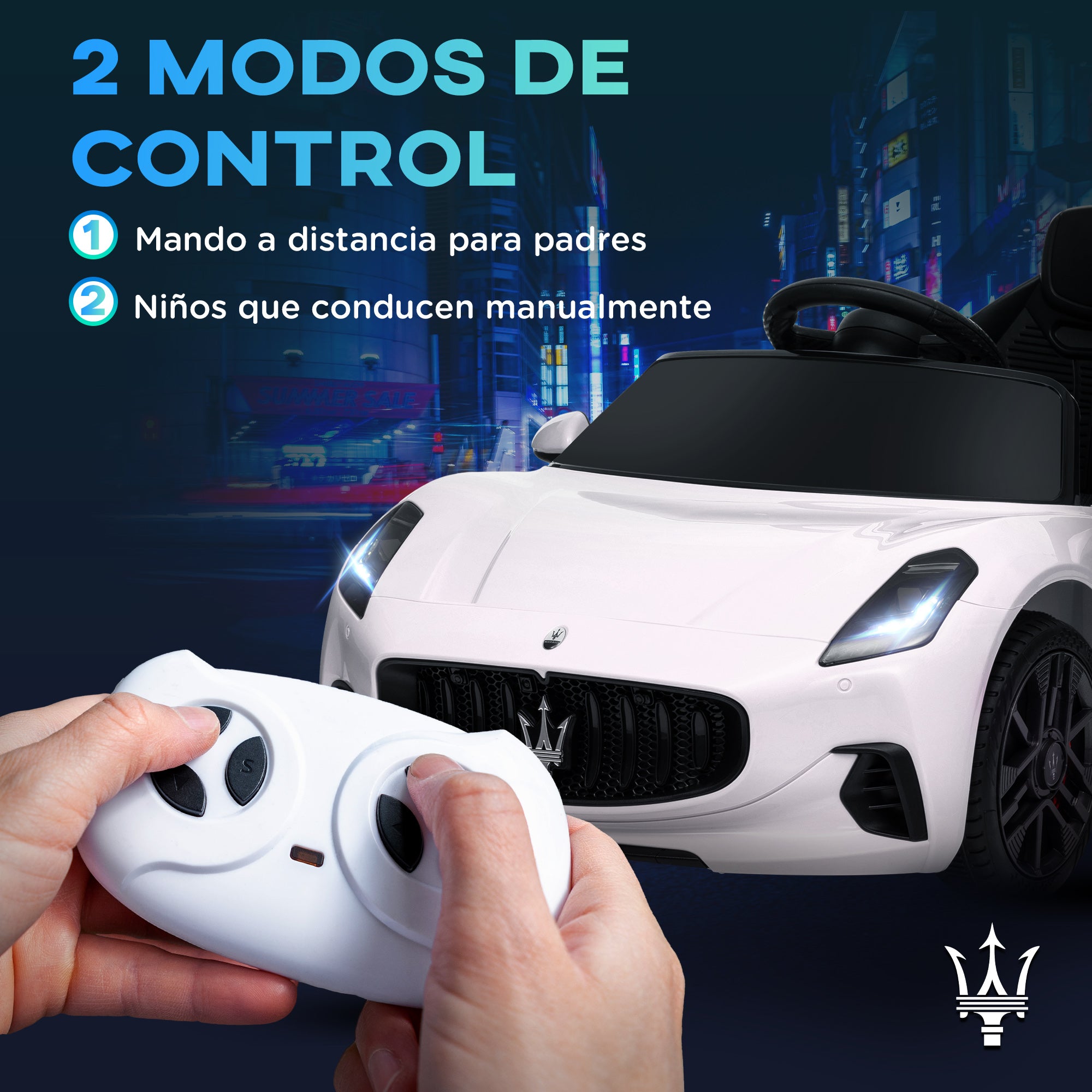 Electric Car for Kids 3+ Years Maserati Gran Turismo Folgore 2 Powerful Motors Electric Car with 12V Battery Speed 3-5 km/h Remote Control 2.4G Headlights Horn and MP3 White