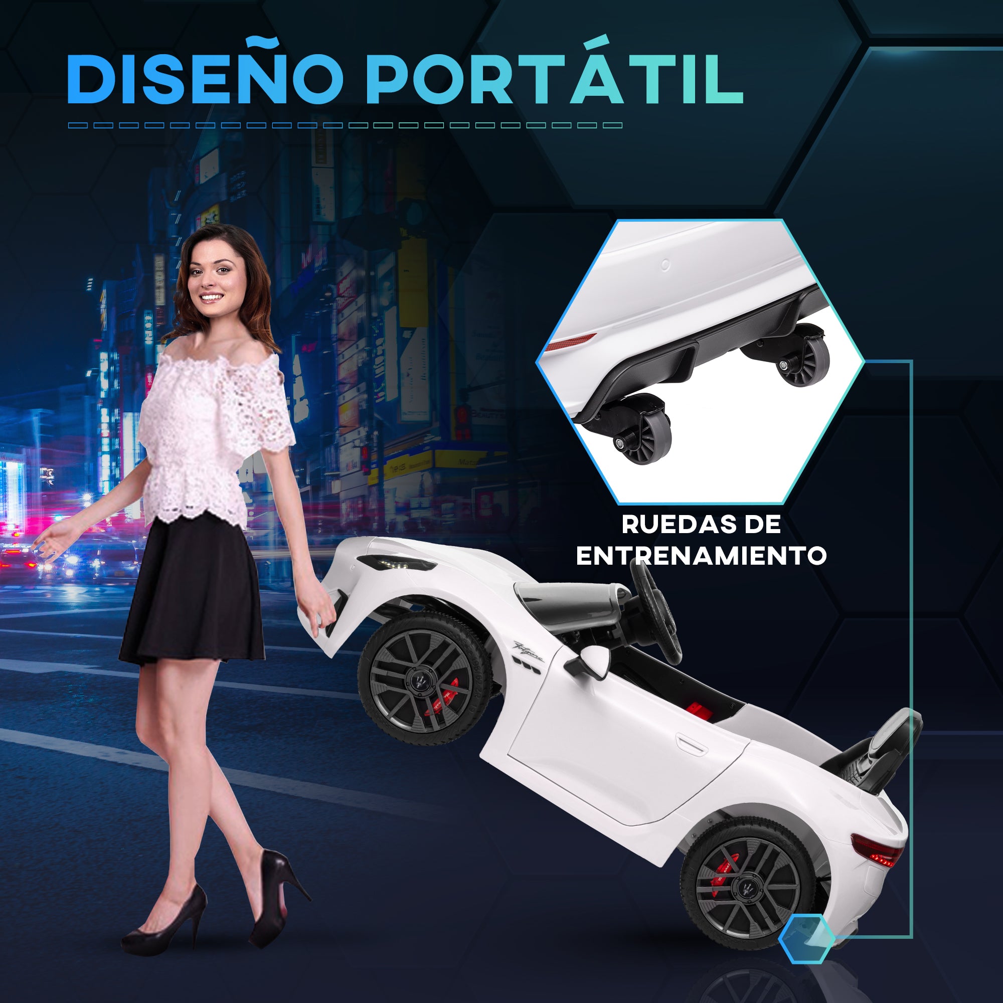 Electric Car for Kids 3+ Years Maserati Gran Turismo Folgore 2 Powerful Motors Electric Car with 12V Battery Speed 3-5 km/h Remote Control 2.4G Headlights Horn and MP3 White