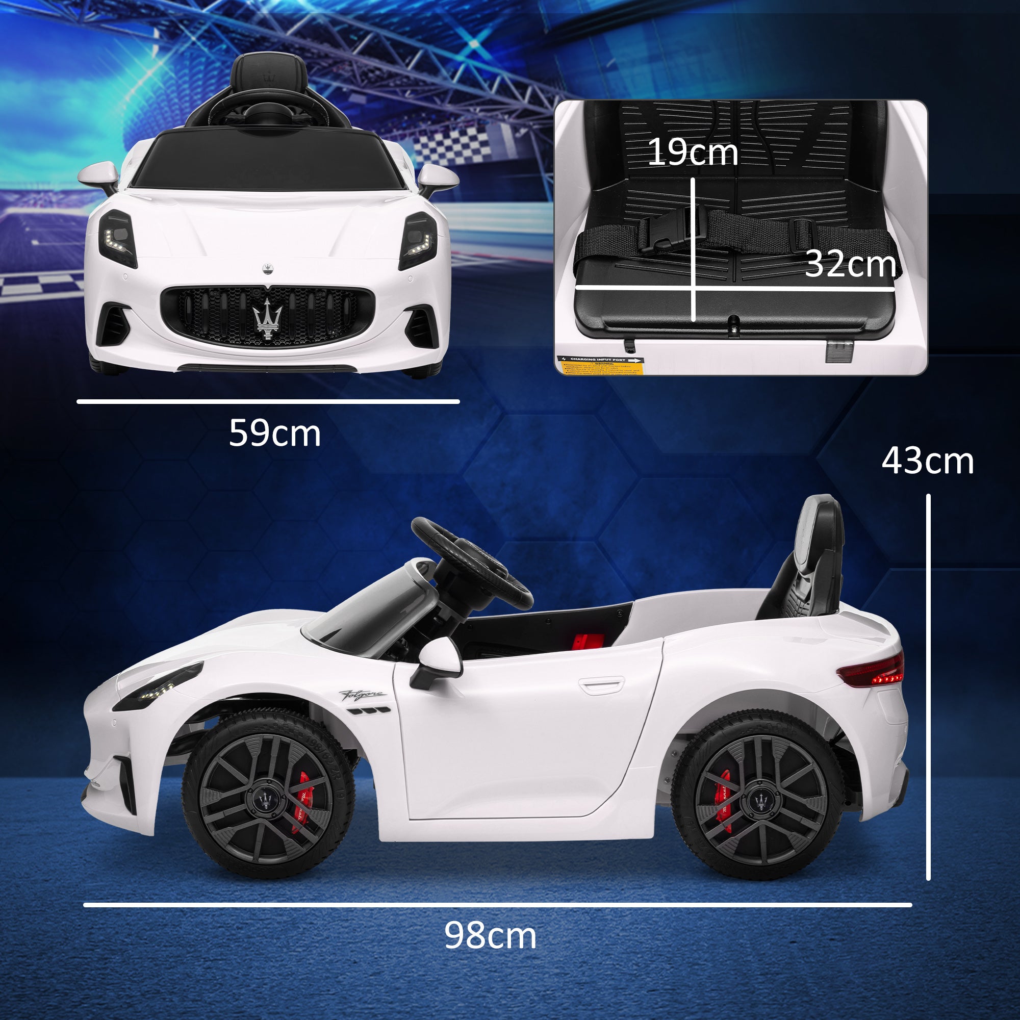 Electric Car for Kids 3+ Years Maserati Gran Turismo Folgore 2 Powerful Motors Electric Car with 12V Battery Speed 3-5 km/h Remote Control 2.4G Headlights Horn and MP3 White