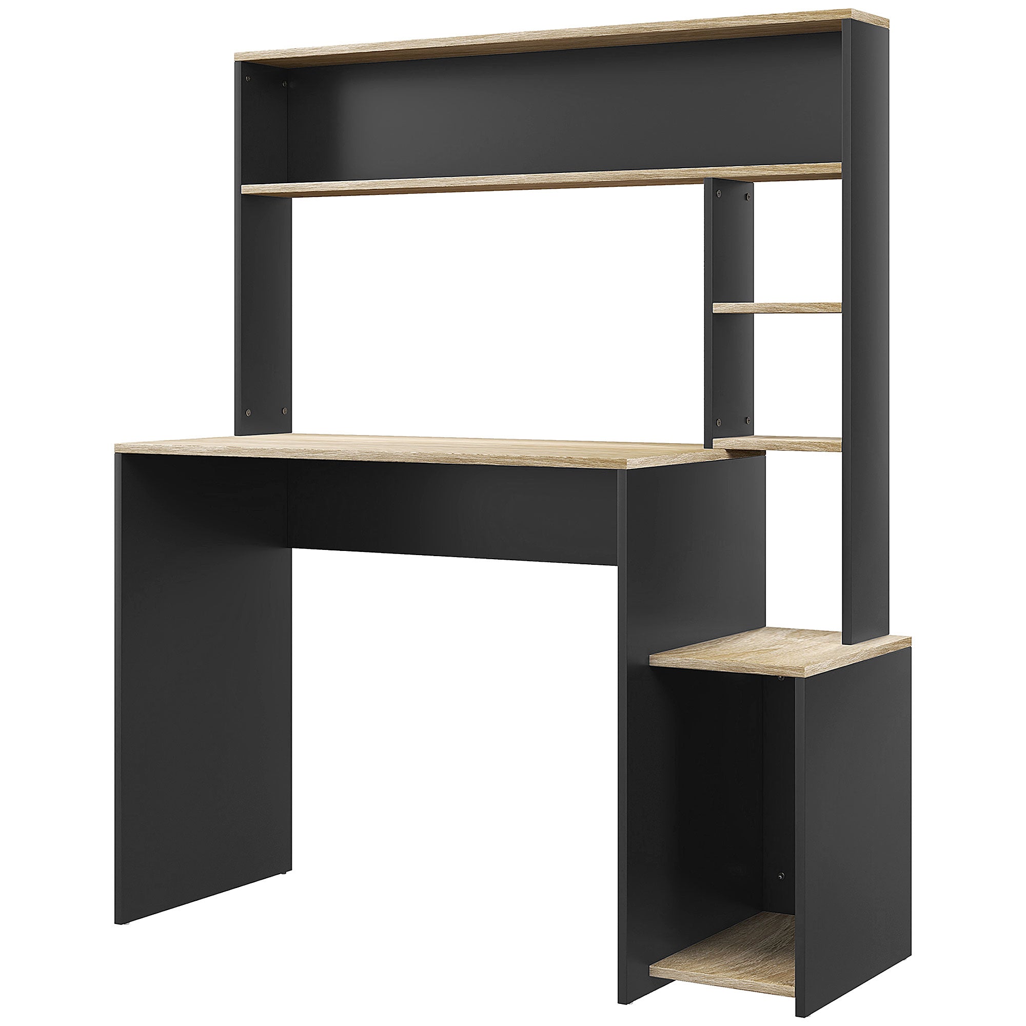 Desk with Shelves Modern Computer Desk with Monitor Stand CPU Office Study 114x45x138 cm Gray and Natural