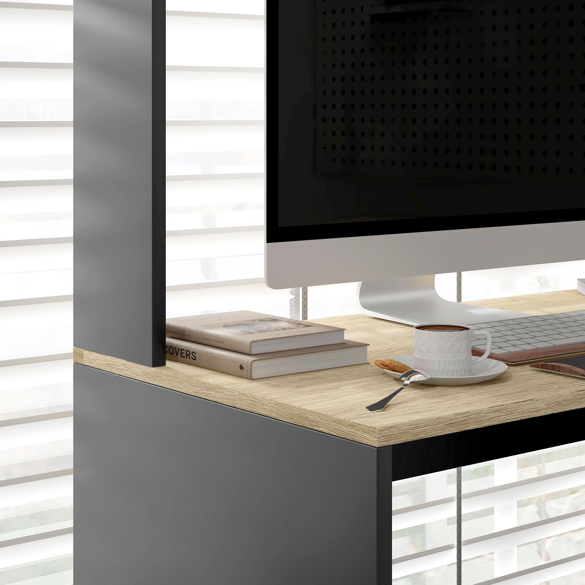 Desk with Shelves Modern Computer Desk with Monitor Stand CPU Office Study 114x45x138 cm Gray and Natural