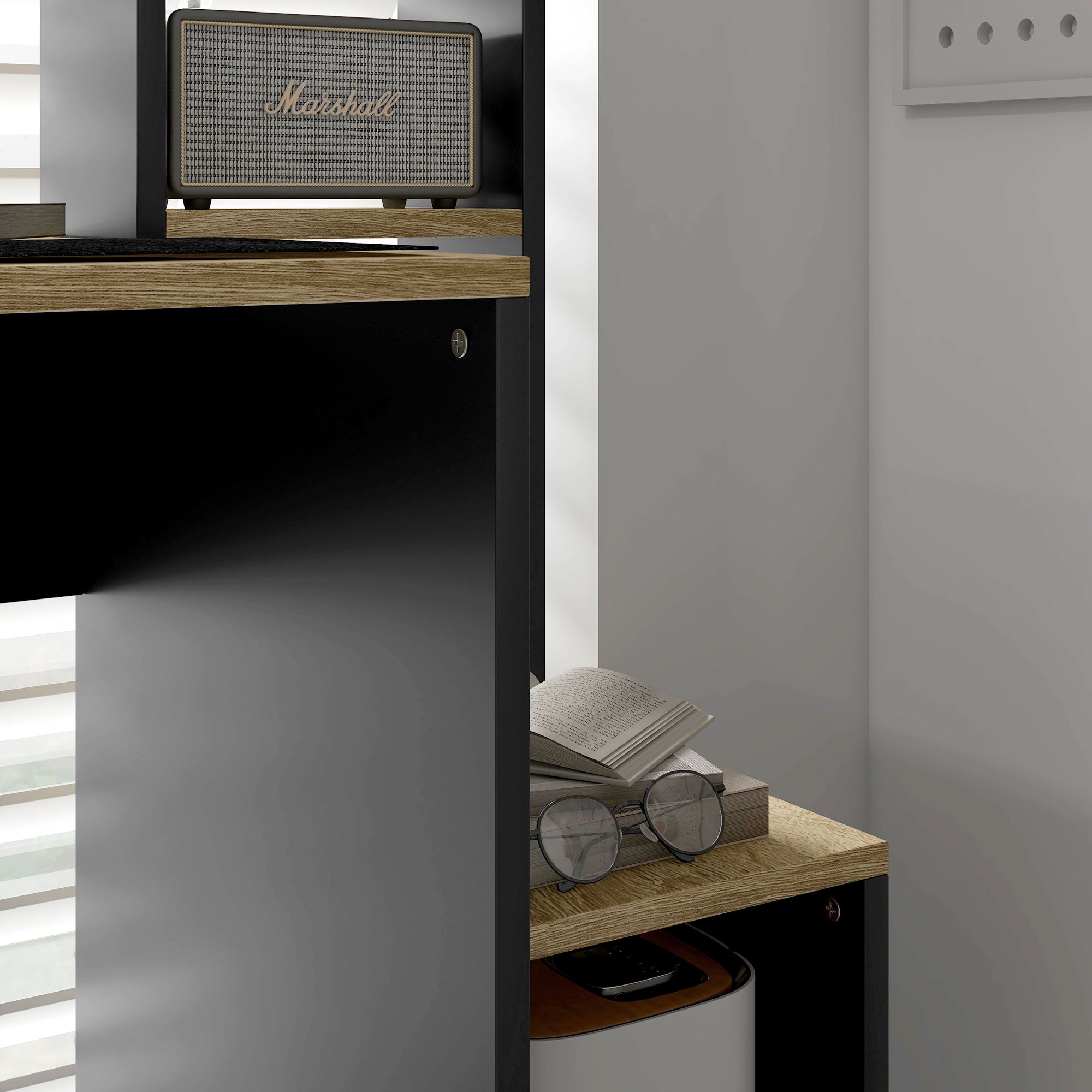 Desk with Shelves Modern Computer Desk with Monitor Stand CPU Office Study 114x45x138 cm Gray and Natural