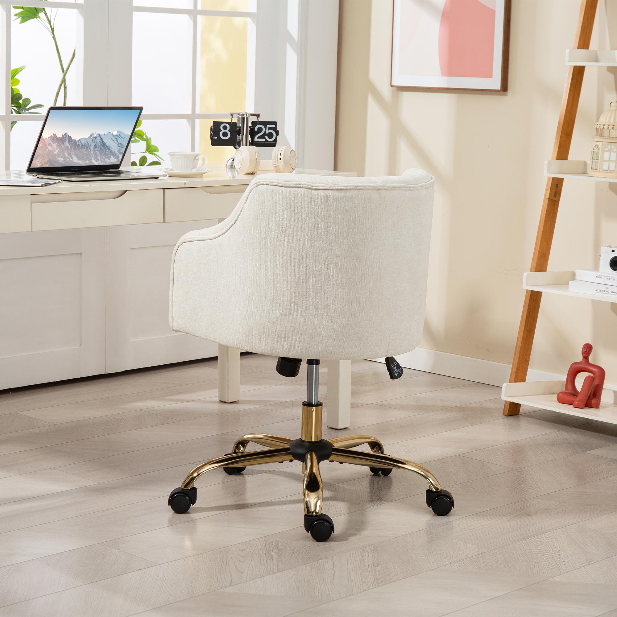 Home Office Chair, Desk Chair Swivel Chair Height Adjustable Office Chair with Rocking Function, Linen Look, Makeup Chair for Bedroom, Study, Beige