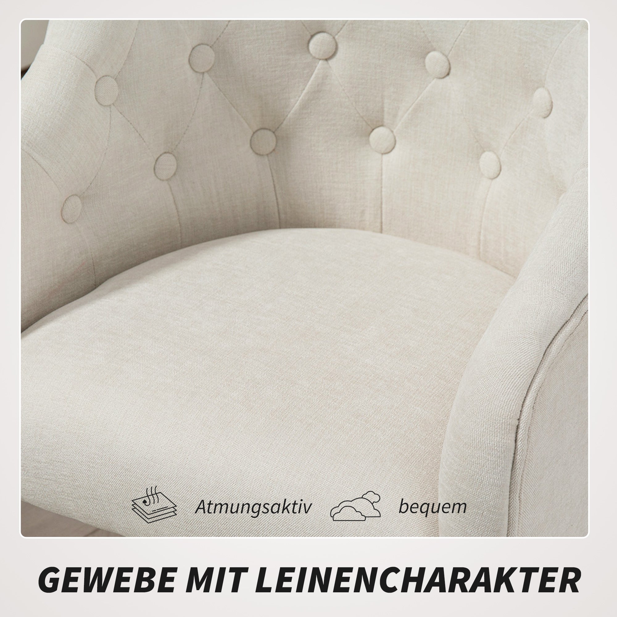 Home Office Chair, Desk Chair Swivel Chair Height Adjustable Office Chair with Rocking Function, Linen Look, Makeup Chair for Bedroom, Study, Beige