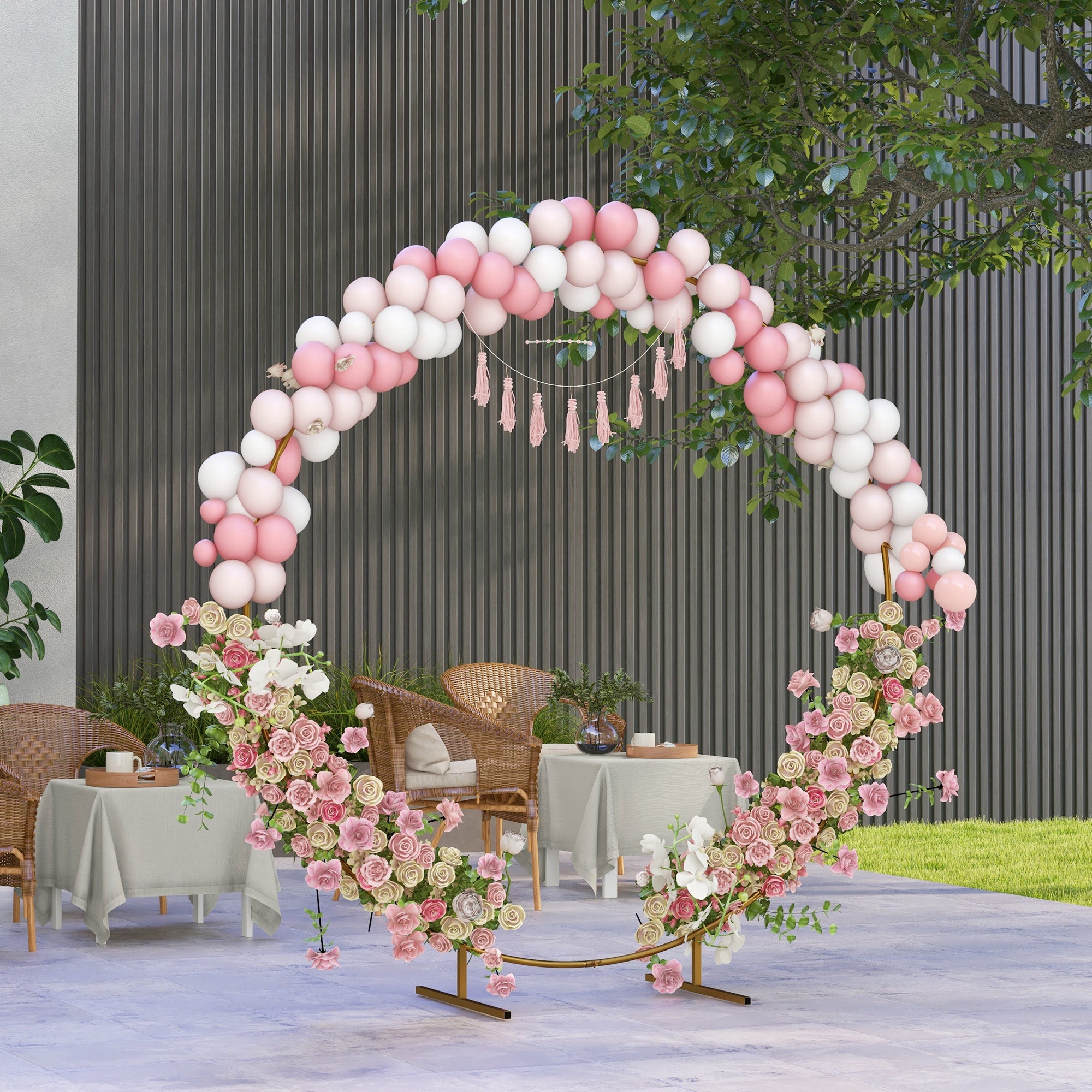 Ornamental Round Balloon Arch Kit Garden Arch Rose Arch Climbing Plant Arch for Wedding, Birthday, Ceremony, and Banquet in Golden Steel 2.24m