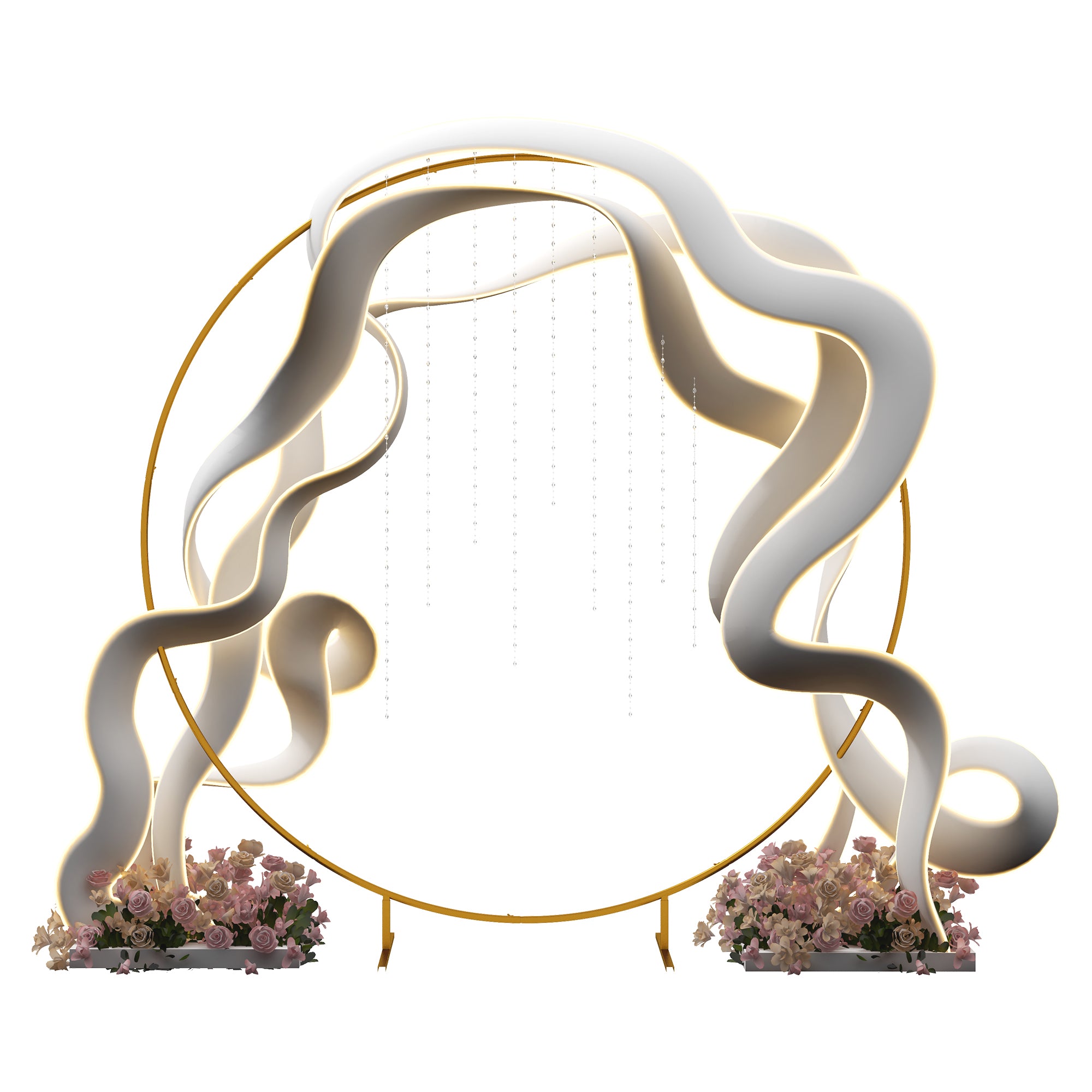 Ornamental Round Balloon Arch Kit Garden Arch Rose Arch Climbing Plant Arch for Wedding, Birthday, Ceremony, and Banquet in Golden Steel 2.24m