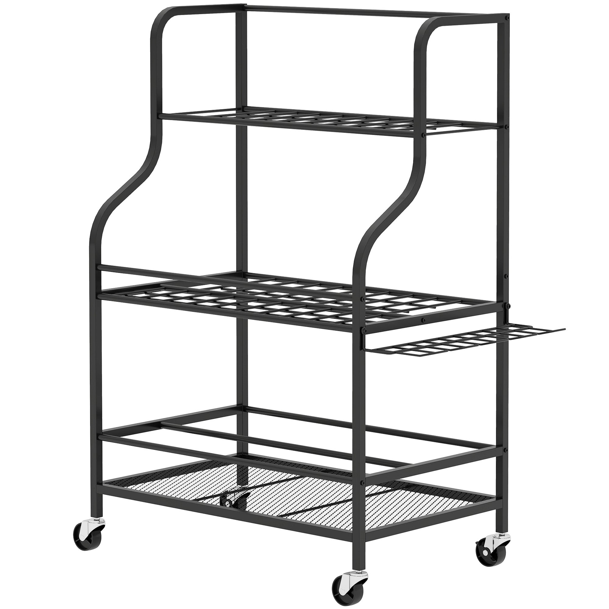 Garden Tool Organizer, 54-Slot Garden Tool Storage with 5 Hooks, Steel Garage Tool Rack on Wheels, 3 Levels for Tools, Rakes, Black