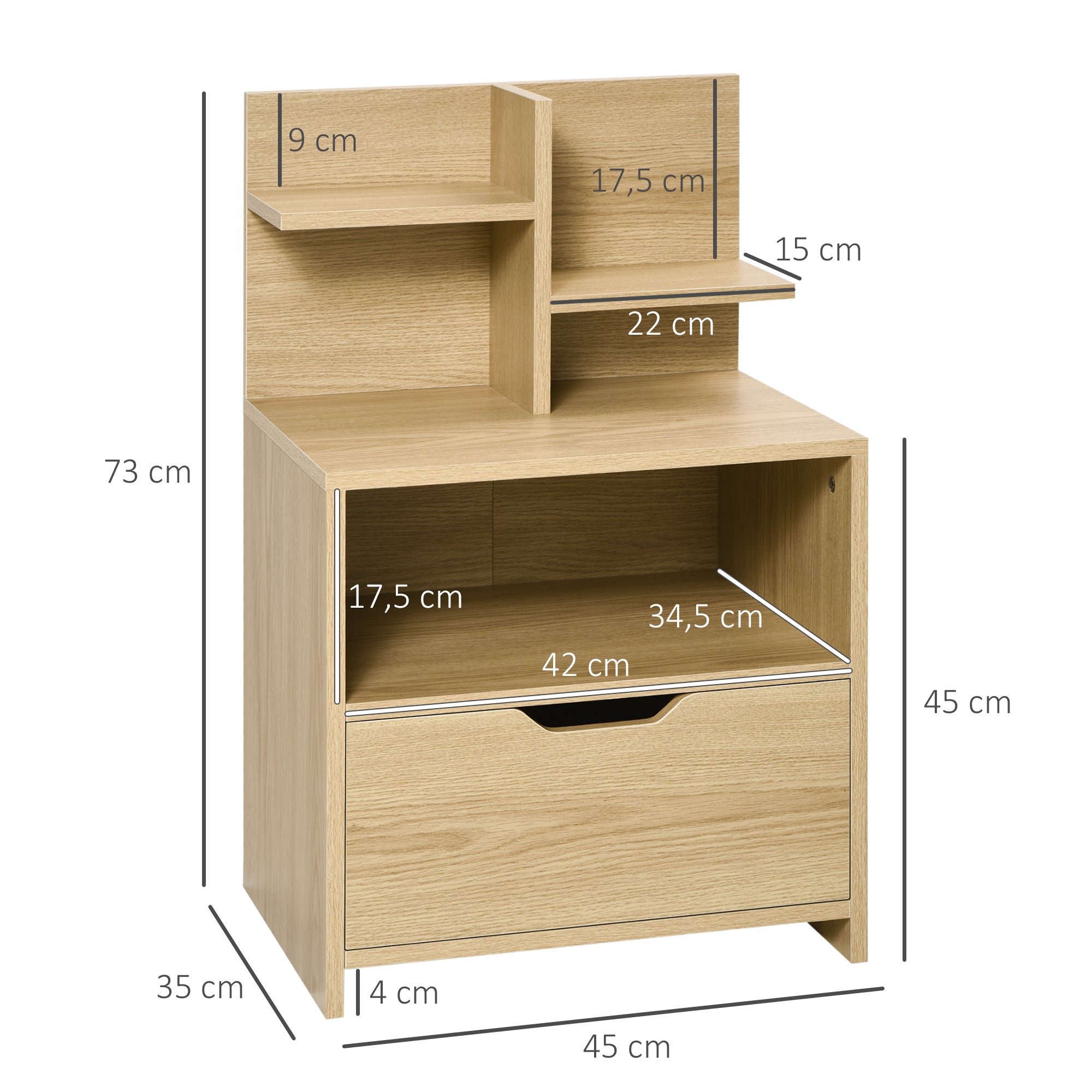 Modern Wooden Bedside Table Nightstand with Drawer and Storage Shelves Side Table for Living Room Bedroom 45x35x73 cm Natural