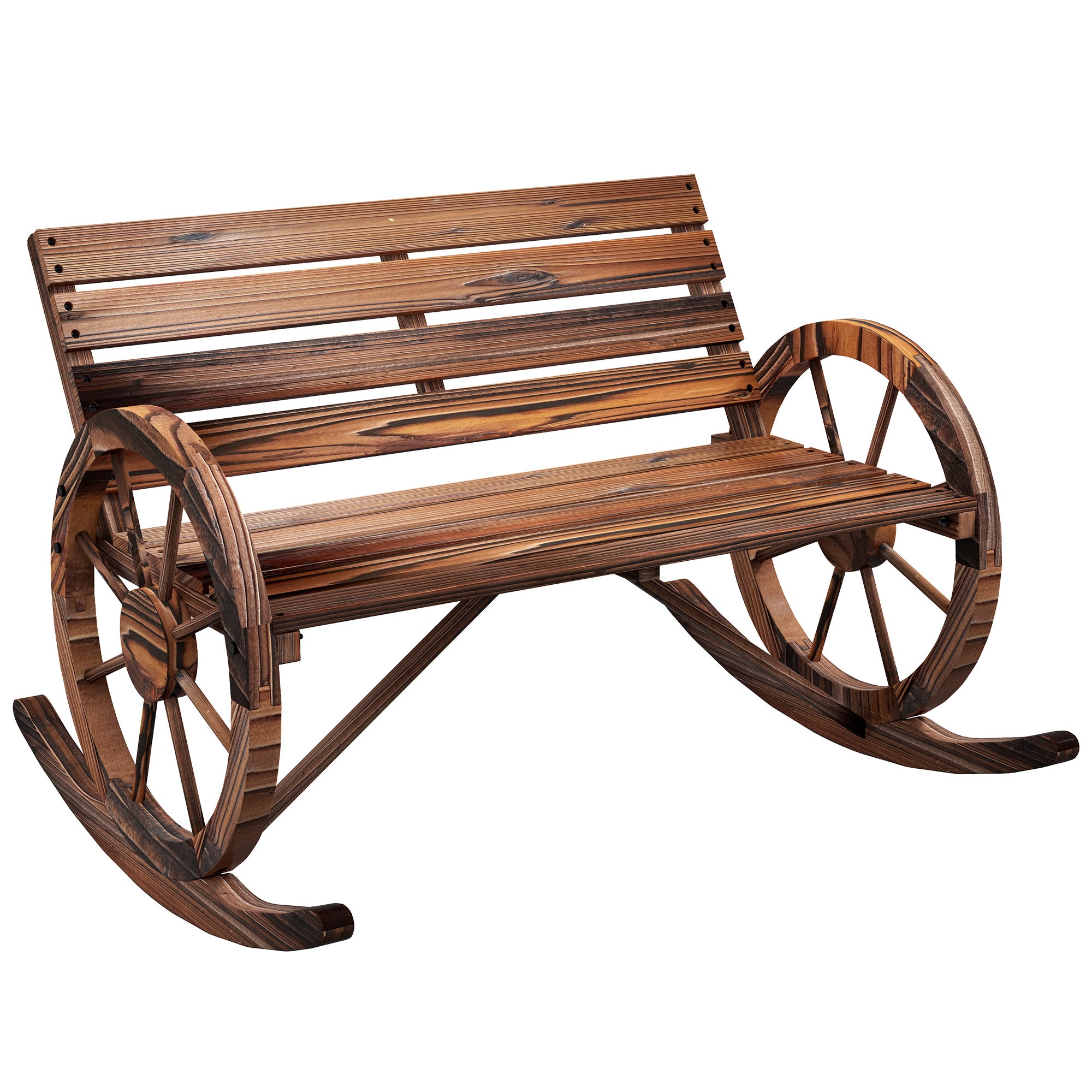 Wooden Swing Bench, Swing Bench with Armrest, 2 Seater Garden Bench, Wooden Bench for Garden, Balcony, Up to 240 kg Load Capacity, Charred, 105 x 88 x 74 cm